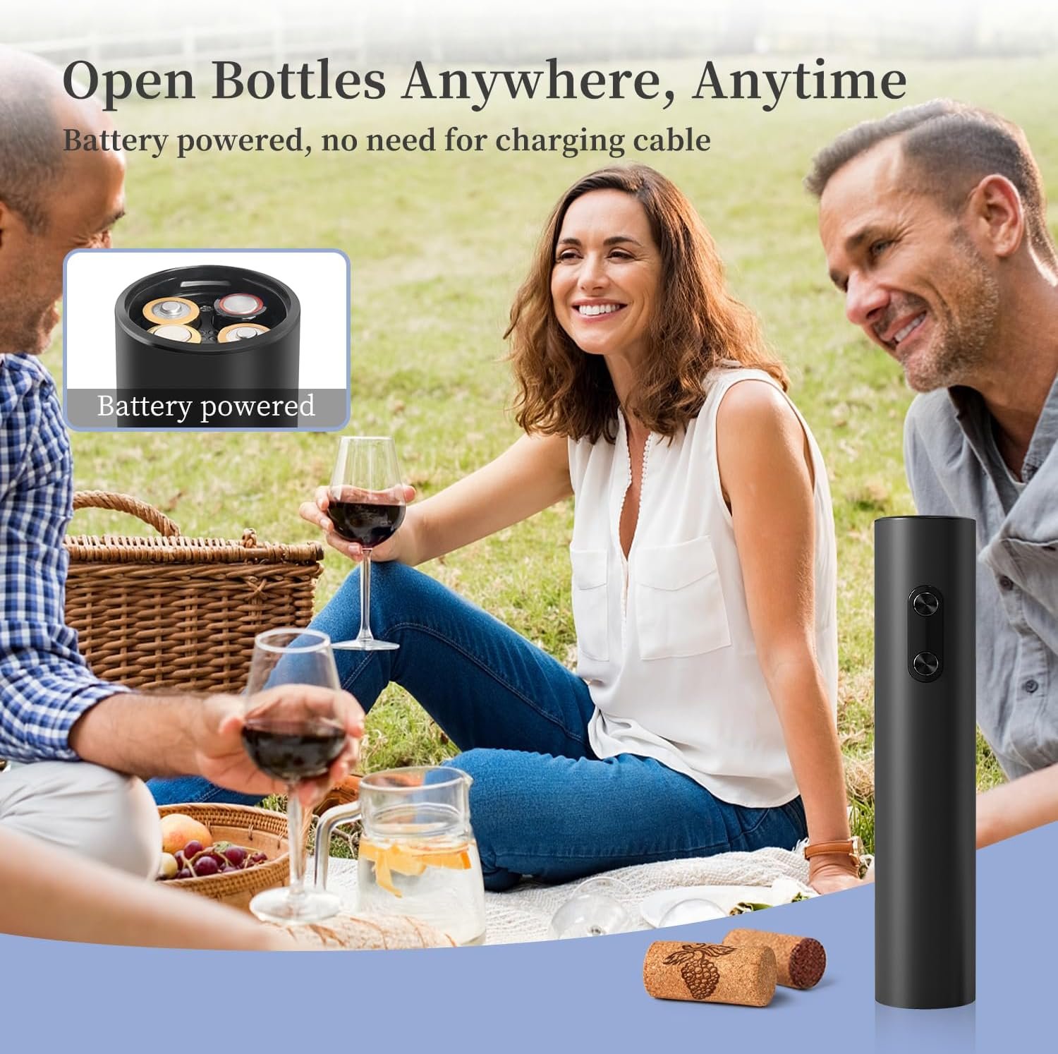 Electric Wine Opener Set, Battery Operated Wine Bottle Opener with Storage Base, Wine Corkscrew Remover, Automatic Wine Opener Accessories for Home Bars(Black, 4 x AA Batteries Not Included) - Image 5