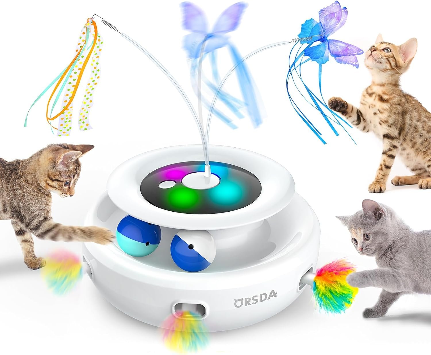 ORSDA Cat Toy, 3-in-1 Automatic Cat Toys for Indoor Cats, Electronic Whack a Mole, Fluttering Butterfly,Track Balls Kitten Toy, Rechargeable Power Interactive Feather Toys for All Breeds - Image 2