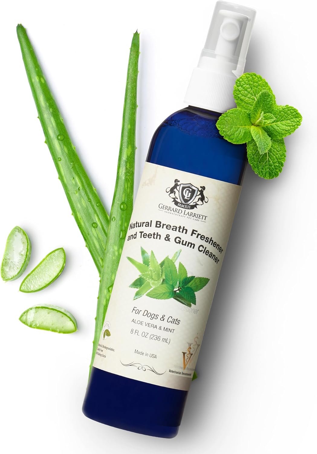Gerrard Larriett: Natural Dog and Cat Breath Freshener - Dog Mouthwash with Mint, Aloe Vera, & Baking Soda - Gentle Cat & Dog Breath Spray for Plaque, Tartar Control for Full Pet/Dog Oral Care, 8 oz - Image 2