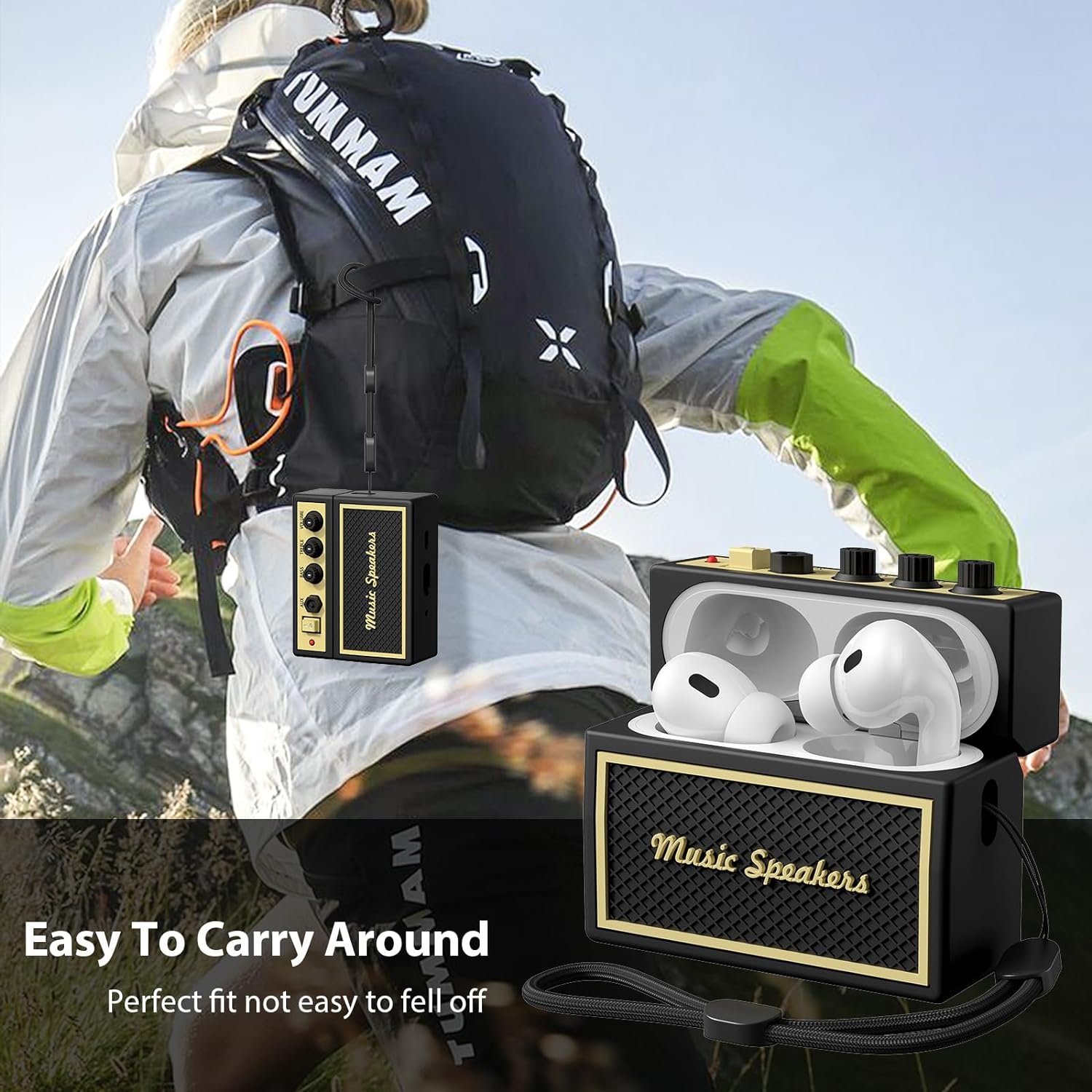 AirPods Pro 2nd Generation Case Cover with Cleaner Kit, Airpod pro case Guitar amp Retro Audio Design Soft Silicone Protective Cover for AirPods Pro 2 Case with Lanyard (2023/2022) Black - Image 7