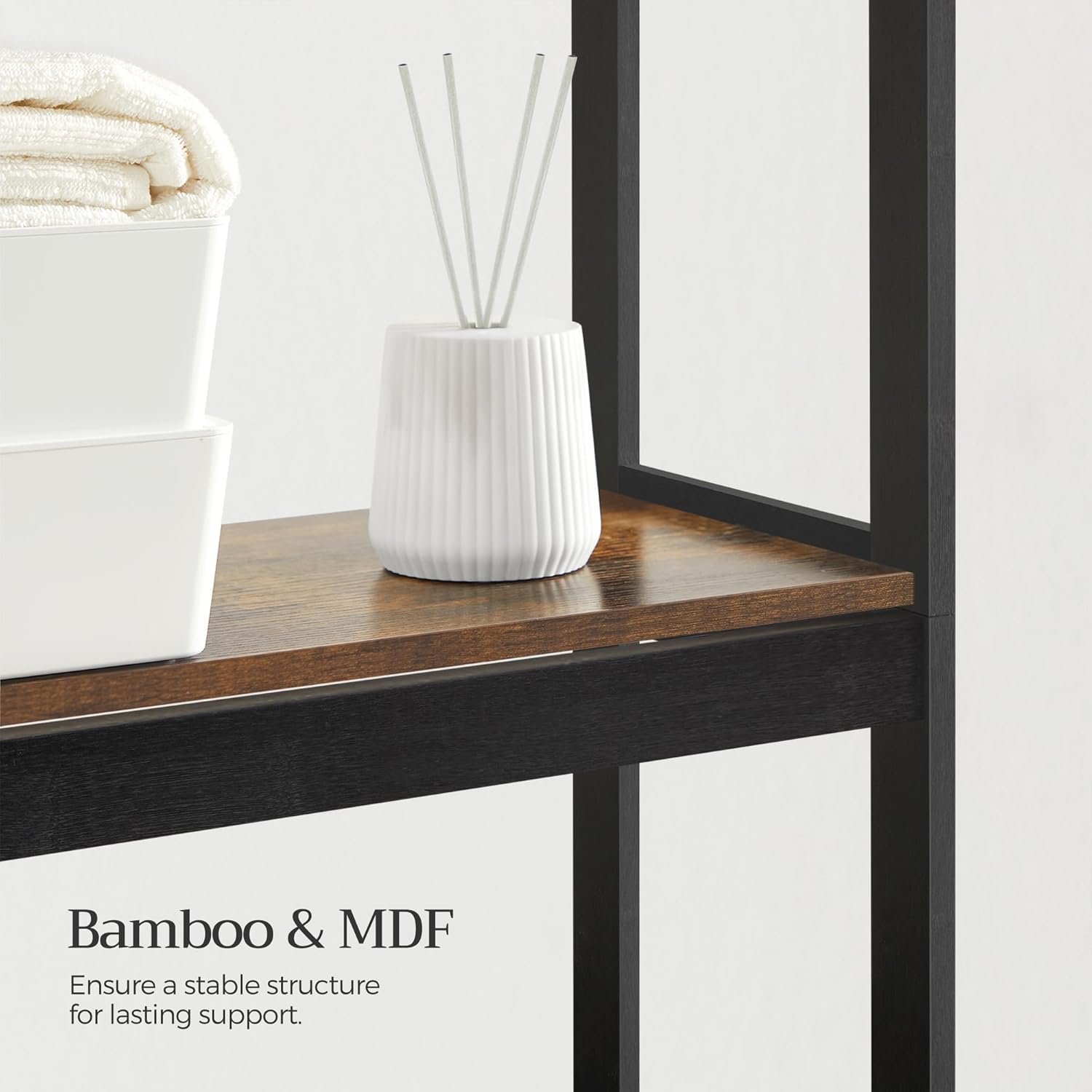 SONGMICS Over-The-Toilet Storage, 3-Tier Bathroom Organizer Over Toilet with Adjustable Shelves, Hooks, Toilet Paper Holder, Multifunctional Bathroom Shelf, Rustic Brown and Ink Black UBTS012B01 - Image 10