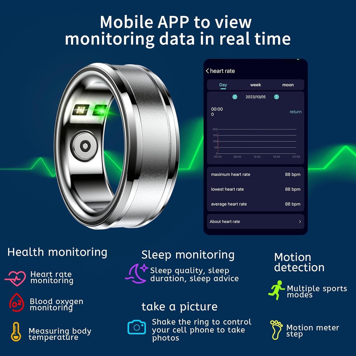 Smart Ring, Smart Ring Health Tracker, IP68 Waterproof Fitness Tracker Ring, No App Subscription with Heart Rate, Blood Oxygen, and Activity Tracking (Silver, 9#) - Image 6