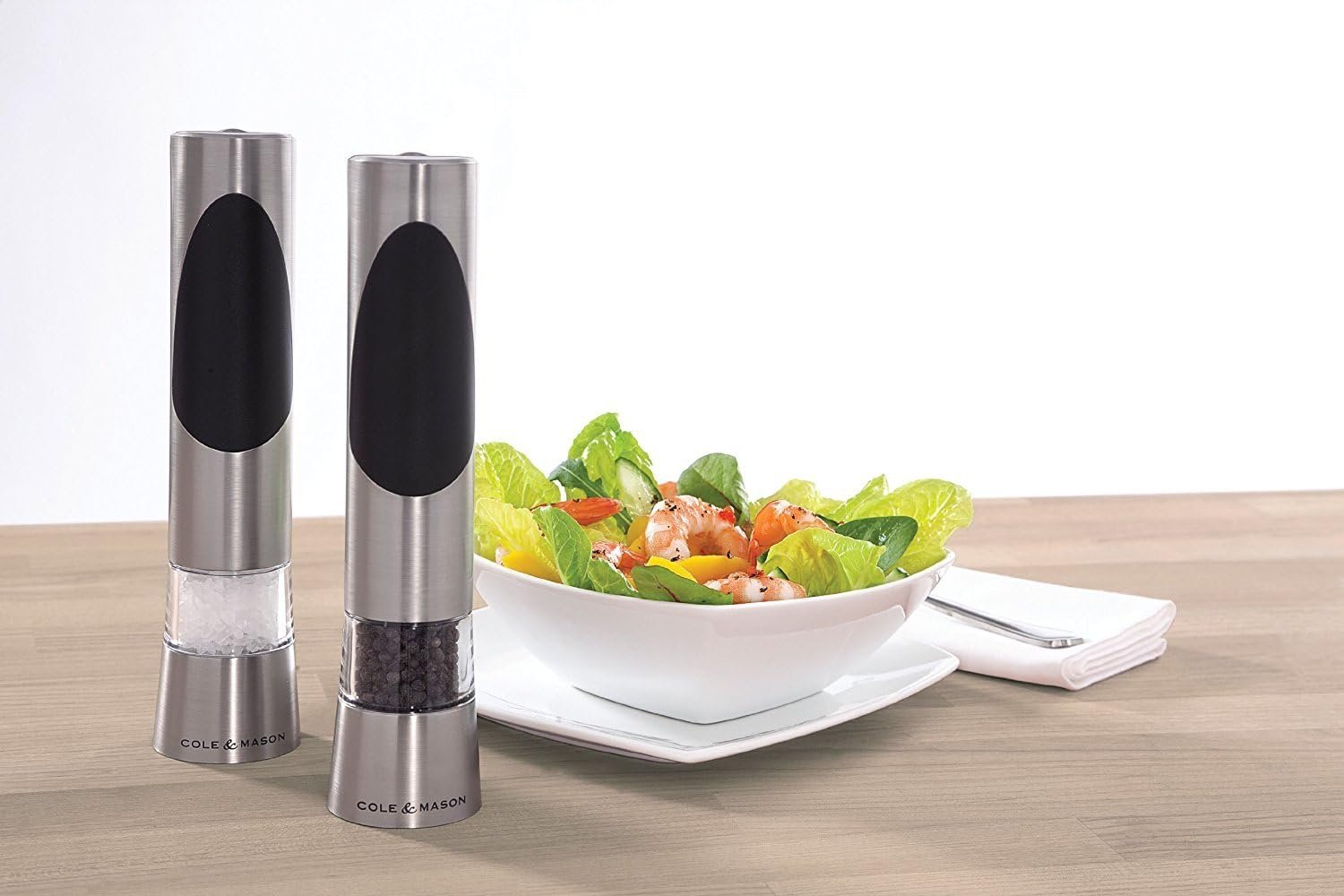 Cole & Mason Richmond Electronic Salt & Pepper Mill Gift Set - One-Button Electric Spice Grinder with Large Grinding Chamber - Requires 6 AAA Batteries - Hand Wash Kitchen Tool - Stainless Steel - Image 5