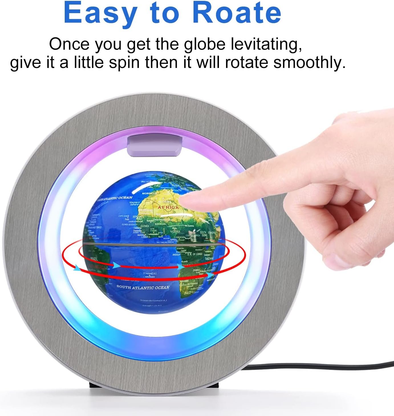 Flagest Magnetic Levitation Floating Globe - Levitating O Shape Globe with LED Lights for Educational Home Office Desk Decor - Birthday Holiday Party Item (4Inches Globe - Image 8