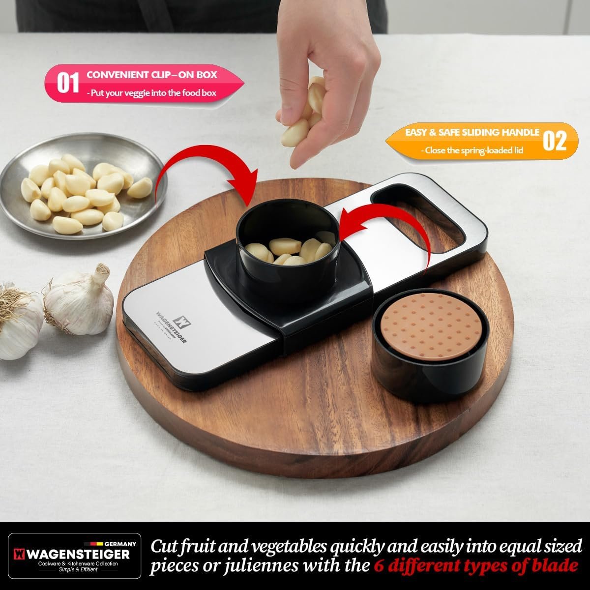 Adjustable Mandoline Food Slicer with 6 Blades Options & Spring-loaded Hand Protection Guard/Stainless Steel Frame, Handheld Vegetable Slicer, Potato Chips Slicer, Julienne Shredder, Built-in magnet - Image 10