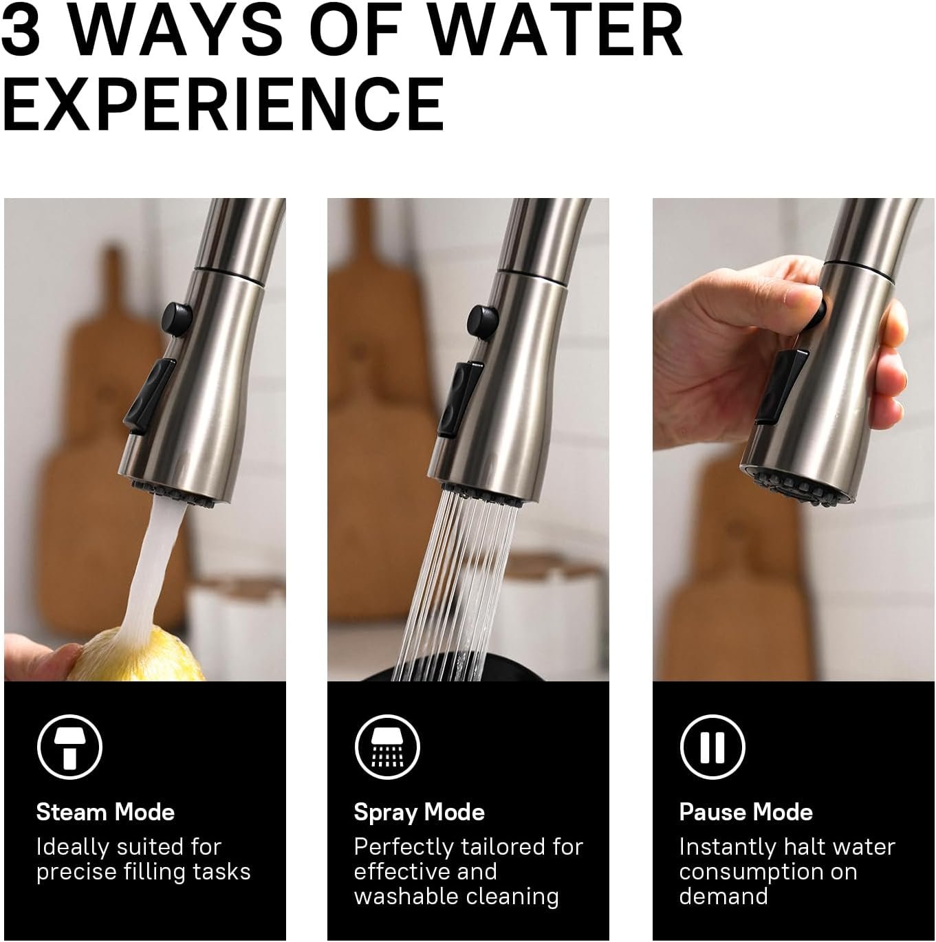 WEWE Single Handle High Arc Brushed Nickel Pull Out Kitchen Faucet,Single Level Stainless Steel Kitchen Sink Faucets with Pull Down Sprayer - Image 6