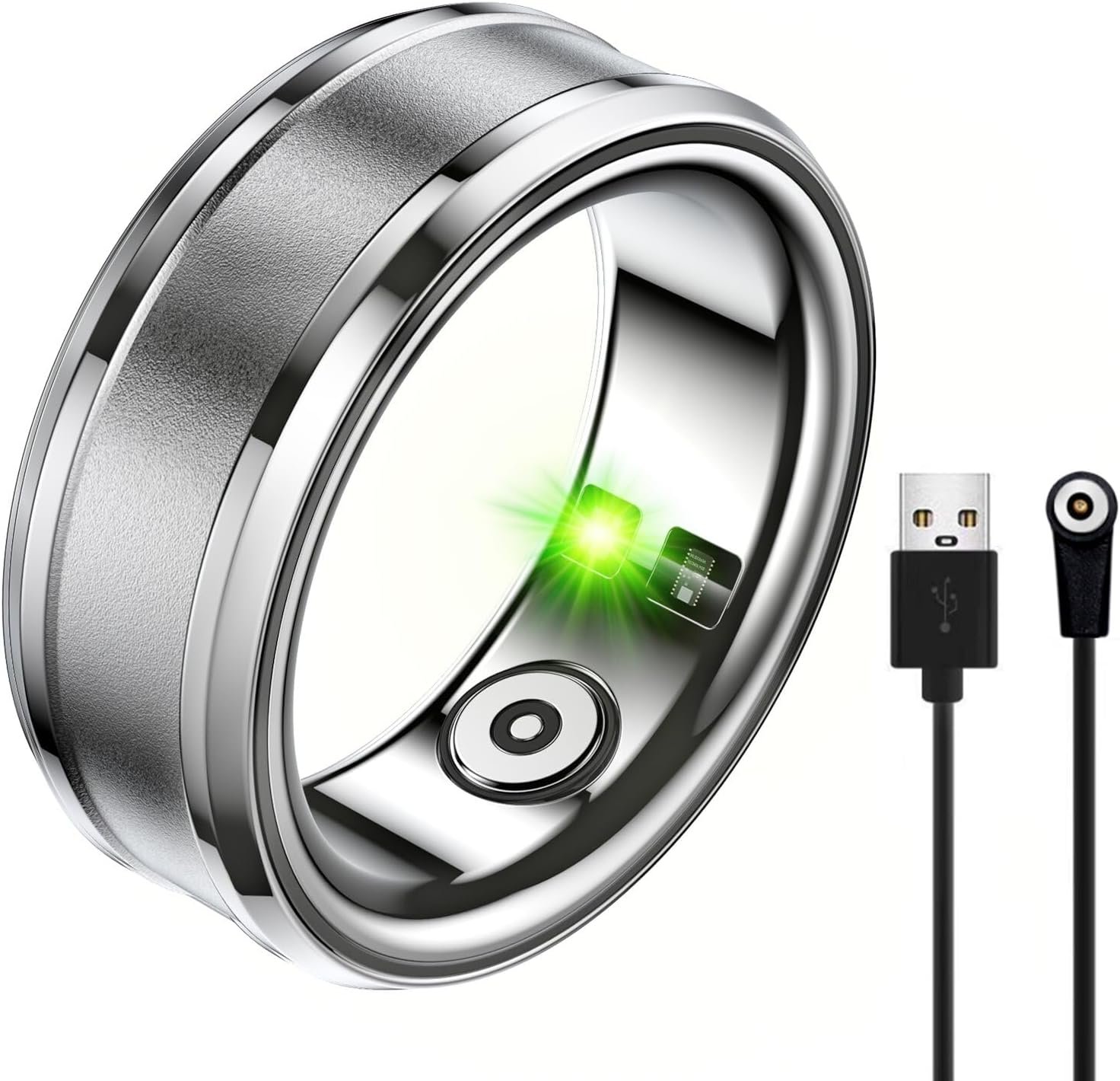 Smart Ring, Smart Ring Health Tracker, IP68 Waterproof Fitness Tracker Ring, No App Subscription with Heart Rate, Blood Oxygen, and Activity Tracking (Silver, 9#) - Image 2