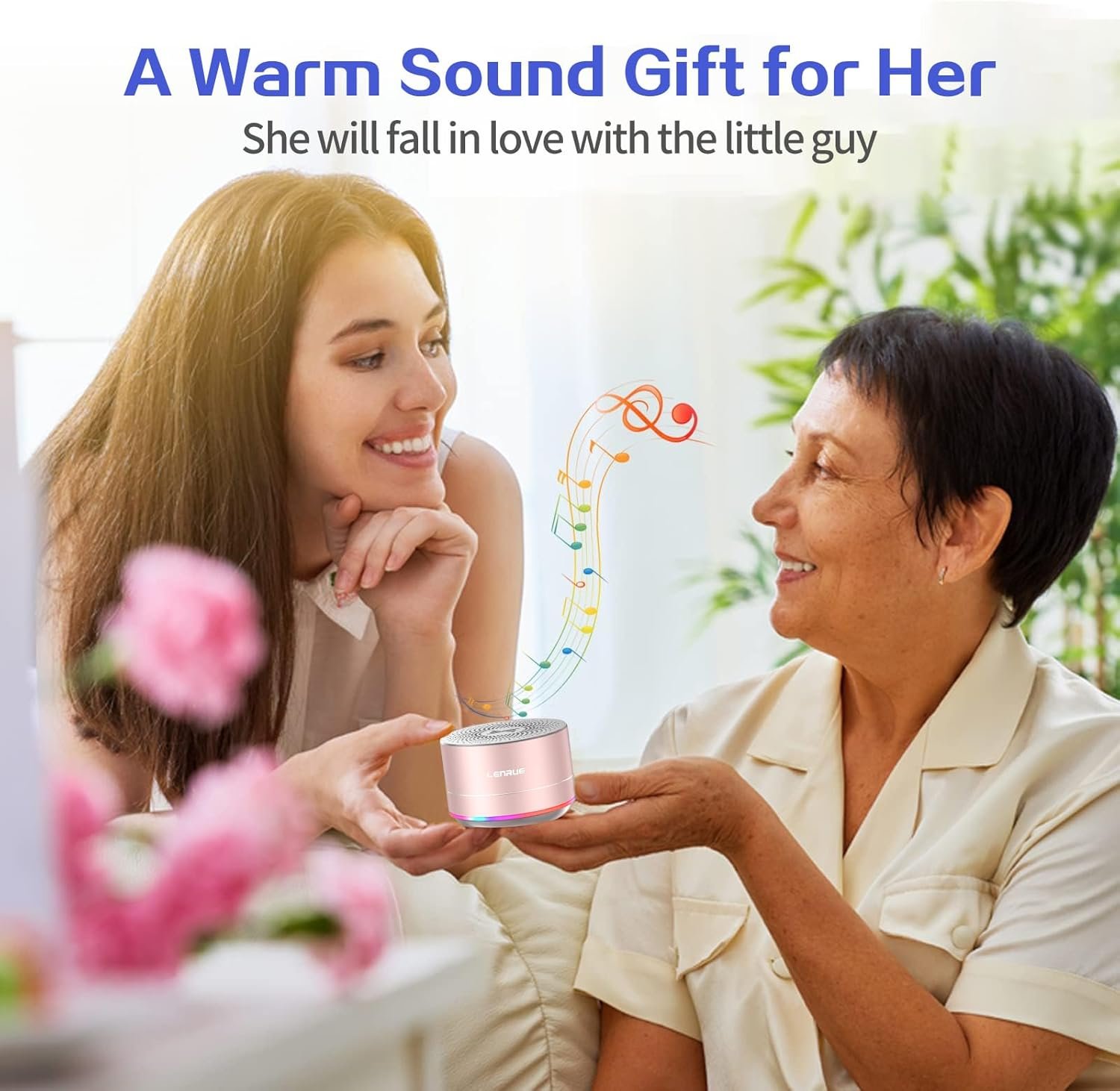 LENRUE A2 Portable Wireless Bluetooth Speaker with Lights and Lanyard,5W Mini Small Metal Speakers Bluetooth 5.0/Aux-in for iPhone Android Home Outdoor, Gifts for Women/Girls - Image 5