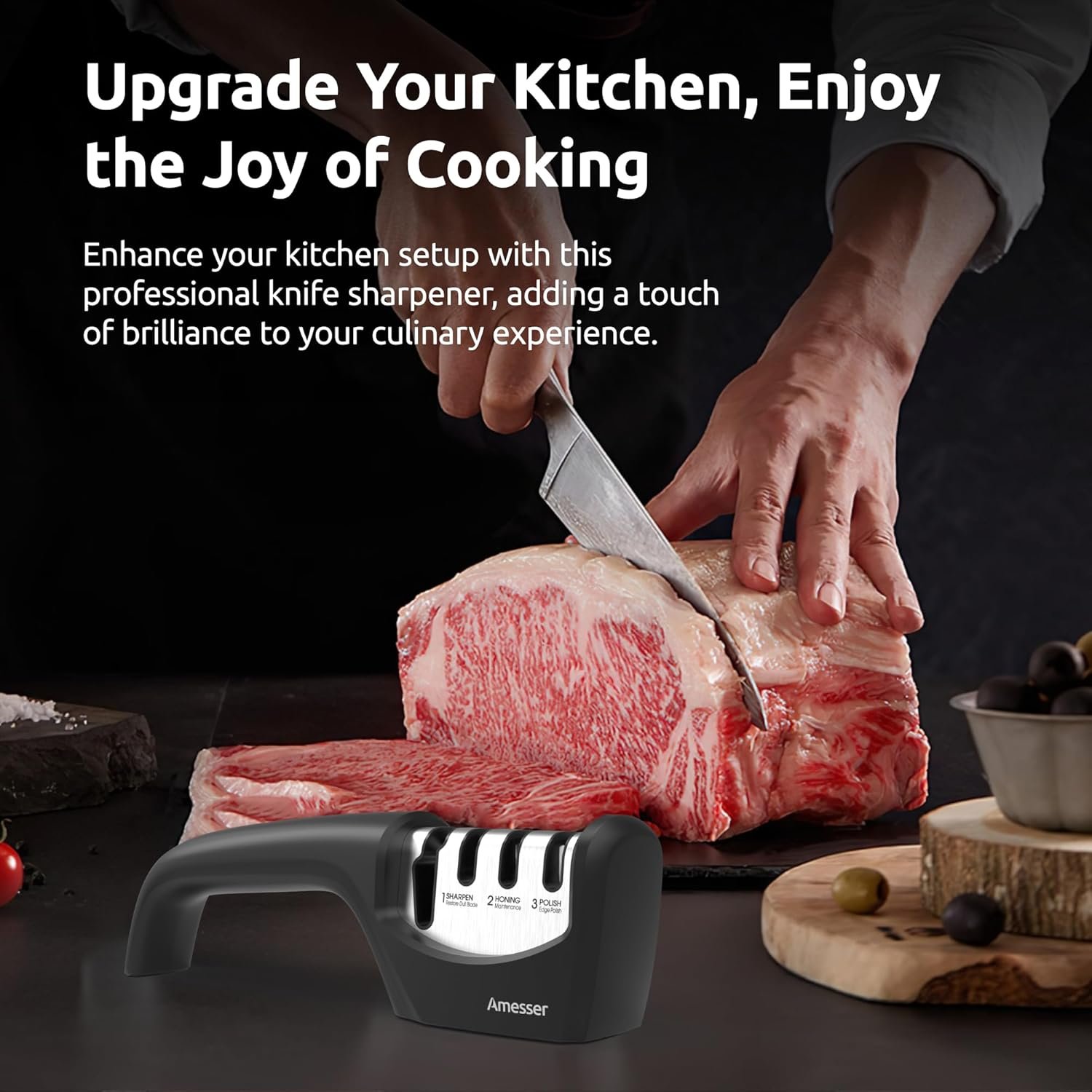 Knife Sharpener, Amesser 4-in-1 Kitchen Knife Sharpener Effortlessly Sharpen Restore, Hone, and Polish Blades Quickly for Kitchen Knives, Pocket Knives, Chef's & Serrated Knives, Scissors - Image 6