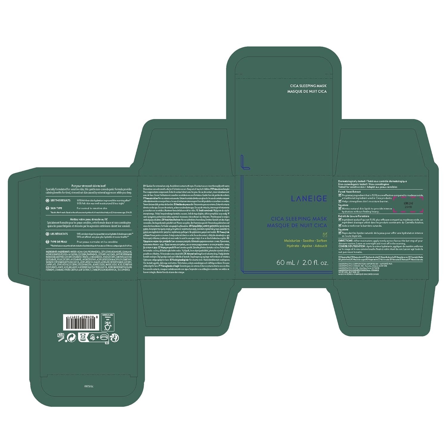 LANEIGE Cica Sleeping Mask: Korean Overnight Mask, Hypoallergenic, Fermented Forest Yeast Extract, Madecassosides, Soothe Stressed Skin, Barrier-Boosting, Dryness, Redness - Image 10