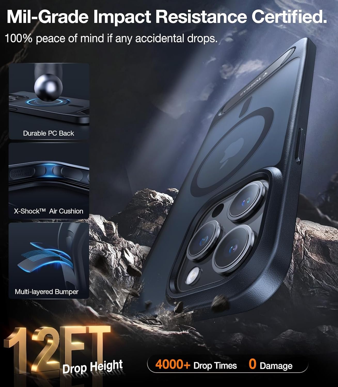 TORRAS Strong Magnetic & Seamless Stand for iPhone 15 Pro Max Case, Fit for MagSafe, Mil-Grade Drop Protection, Adjustable Kickstand Phone Case for iPhone 15 Pro Max, Slim Frosted Matte Black - Image 6