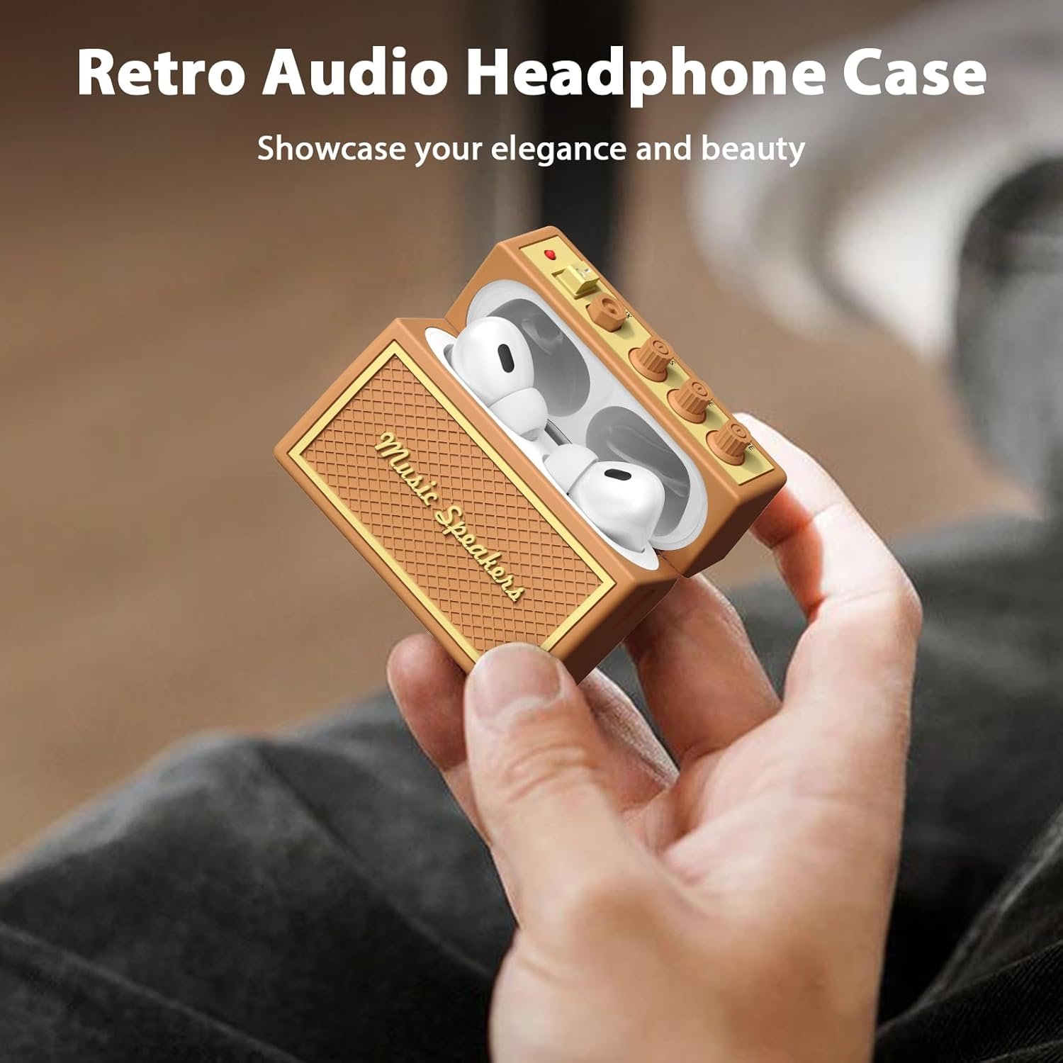 AirPods Pro 2nd Generation Case Cover with Cleaner Kit, Airpod pro case Guitar amp Retro Audio Design Soft Silicone Protective Cover for AirPods Pro 2 Case with Lanyard (2023/2022) Brown - Image 8