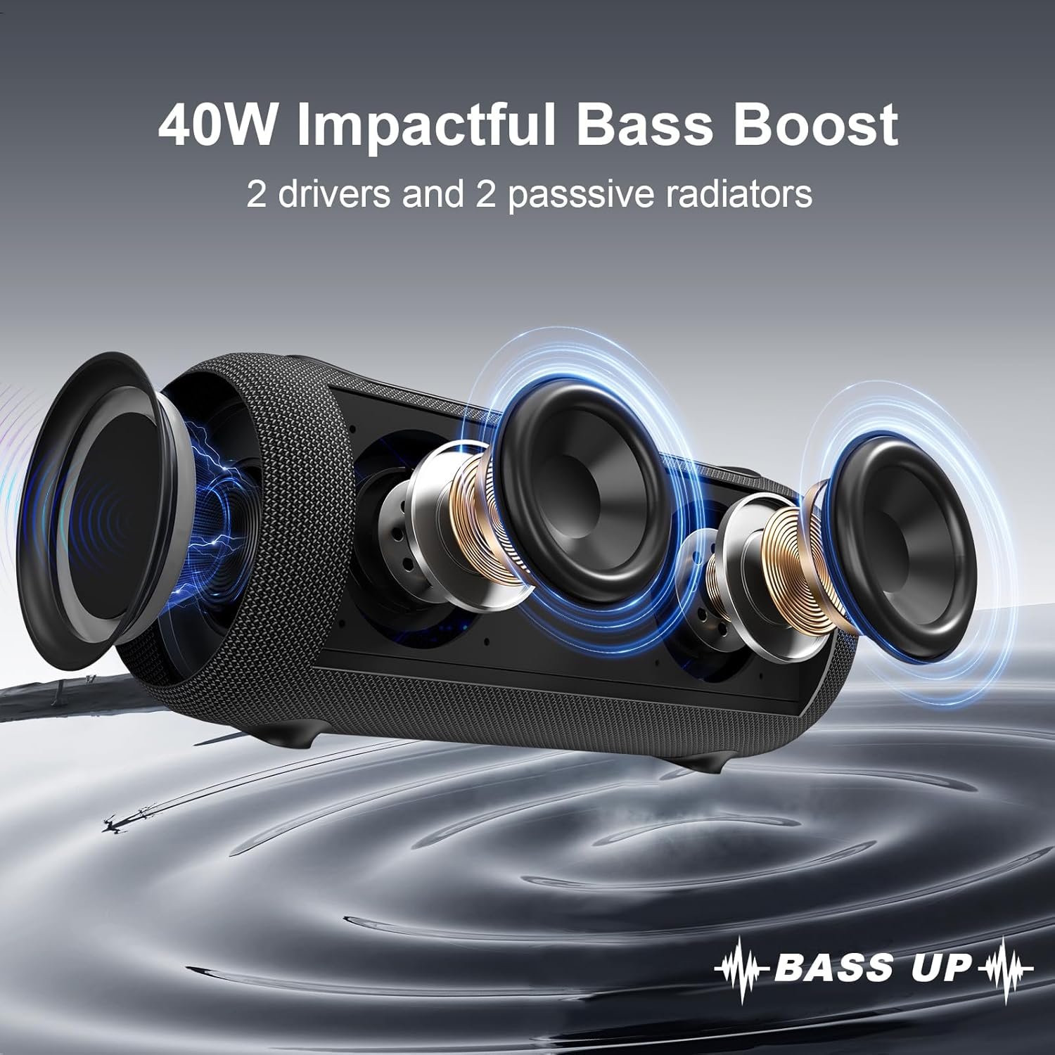 Passau Portable Bluetooth Speakers 40W Peak Loud Stereo Sound, Passive Radiators-Deep Bass, All Day Playtime, Adjustable Strap, BT5.3, IPX5 Wireless Speaker RGB Lights for Indoor Outdoor - Image 3