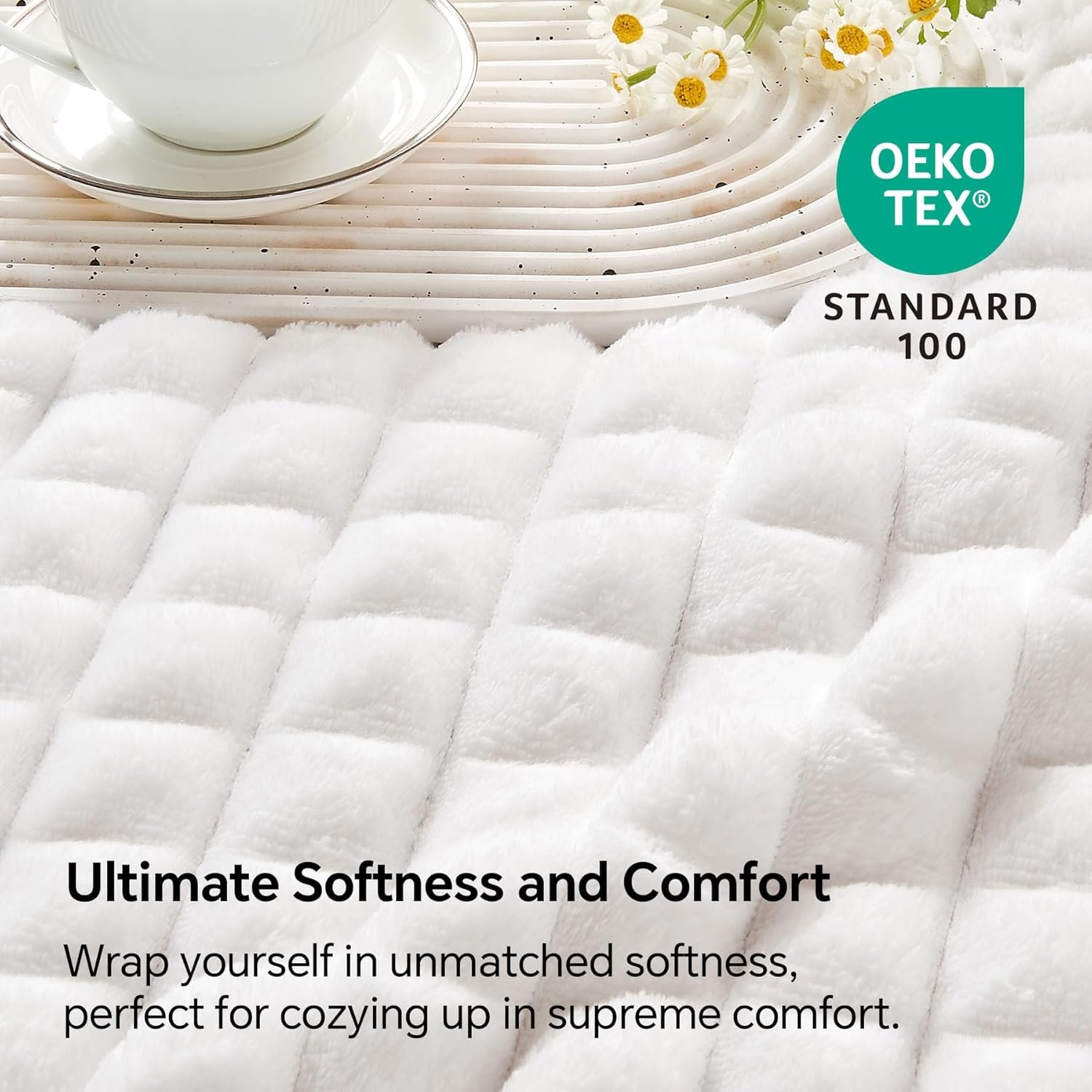 BEDELITE White Throw Blanket for Couch and Bed- Super Soft and Warm 3D Checkered Fluffy Fuzzy Fleece Blanket, Luxurious Plush Cozy Blanket for Room Decor Fall and Winter, 50x60 inches - Image 7
