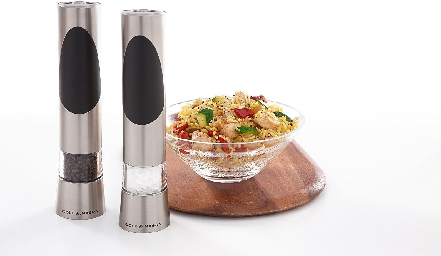 Cole & Mason Richmond Electronic Salt & Pepper Mill Gift Set - One-Button Electric Spice Grinder with Large Grinding Chamber - Requires 6 AAA Batteries - Hand Wash Kitchen Tool - Stainless Steel - Image 6
