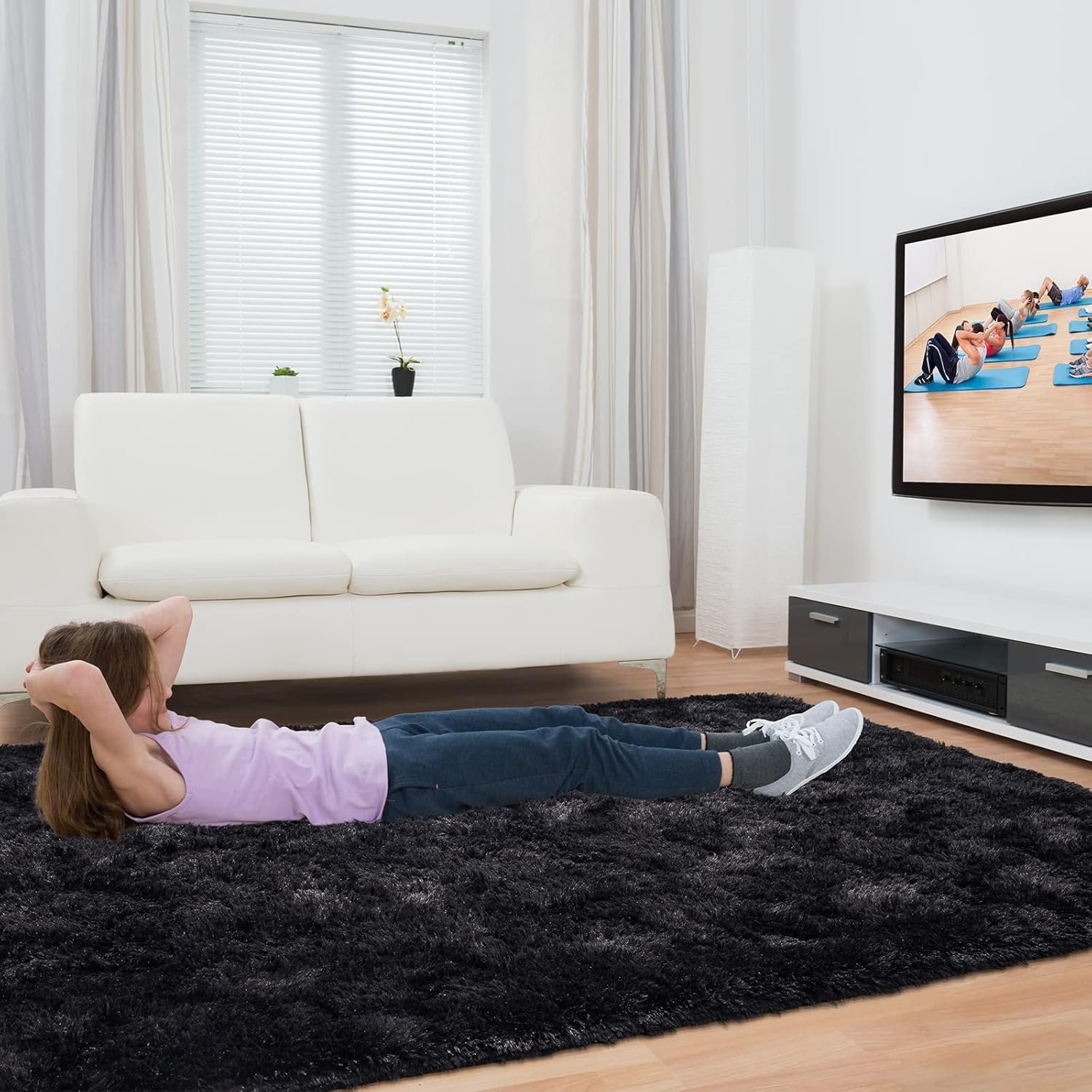 Toneed Fluffy Area Rug for Bedroom Living Room, 5 x 8 Feet Black Shaggy Rug Super Soft Modern Indoor Rug Fuzzy Plush Carpet for Dorm Nursery Kids Room Home Decorative - Image 6