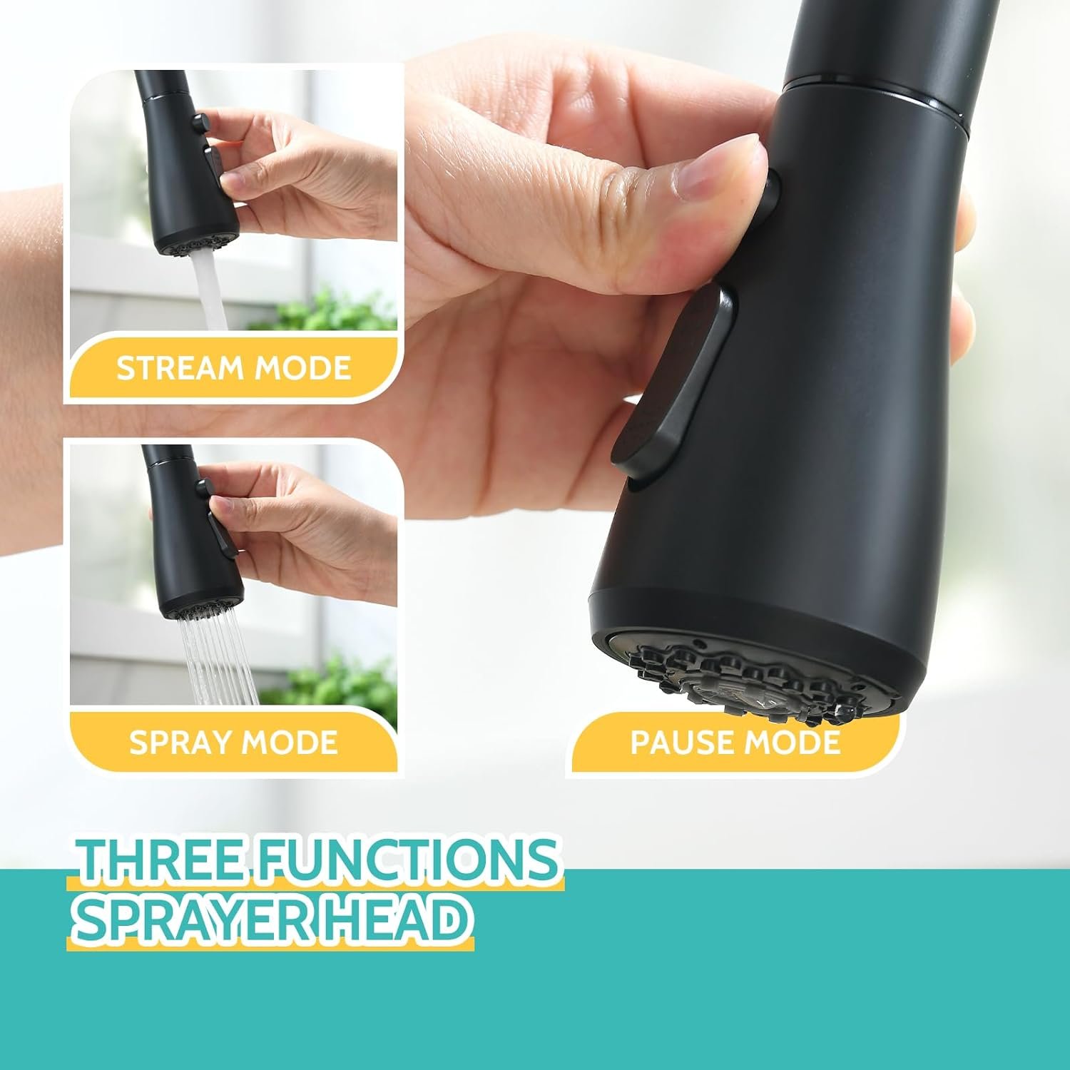 Kicimpro Black Touchless Kitchen Faucet with Pull Down Sprayer Single Handle, Side Motion Sensor Kitchen Touchless Faucet with Water Lines, Two Modes Matte Black Touchless Faucet for Kitchen Sink - Image 6