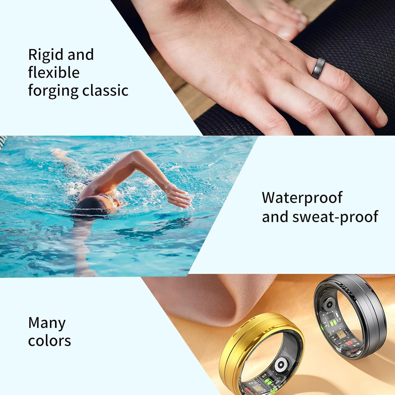 Smart Wearable Fitness Tracker, Sleep Tracker Ring, Healthy Heart Rate, Oximetry, Sleep, Exercise Monitoring, 5ATM Waterproof for iOS and Android (Gold, 8#) - Image 5