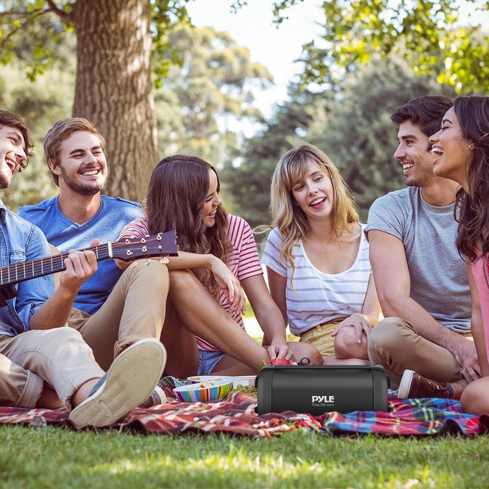 Pyle Wireless Portable Bluetooth Speaker- 100 Watt Power Rugged Compact Audio Sound Box Stereo System with Built-in Rechargeable Battery, 3.5mm AUX Input Jack,FM Radio,MP3 & USB Reader-PBMSQG5, Black - Image 7