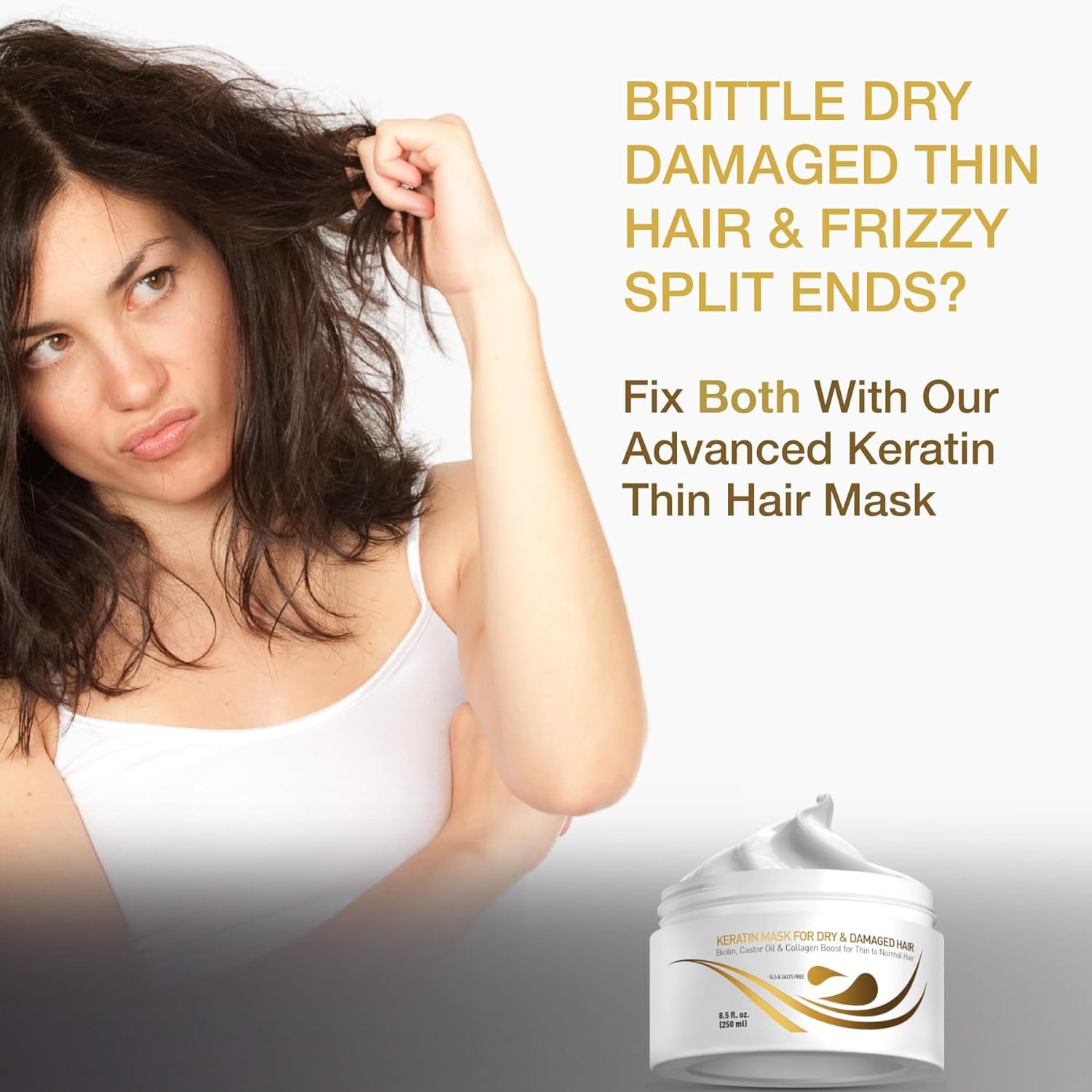 Vitamins Keratin Hair Mask Deep Conditioner - Biotin Collagen Protein & Castor Oil Repair for Dry Damaged or Color Treated Hair - Conditioning Treatment for Curly or Straight Thin Fine Hair - Image 6