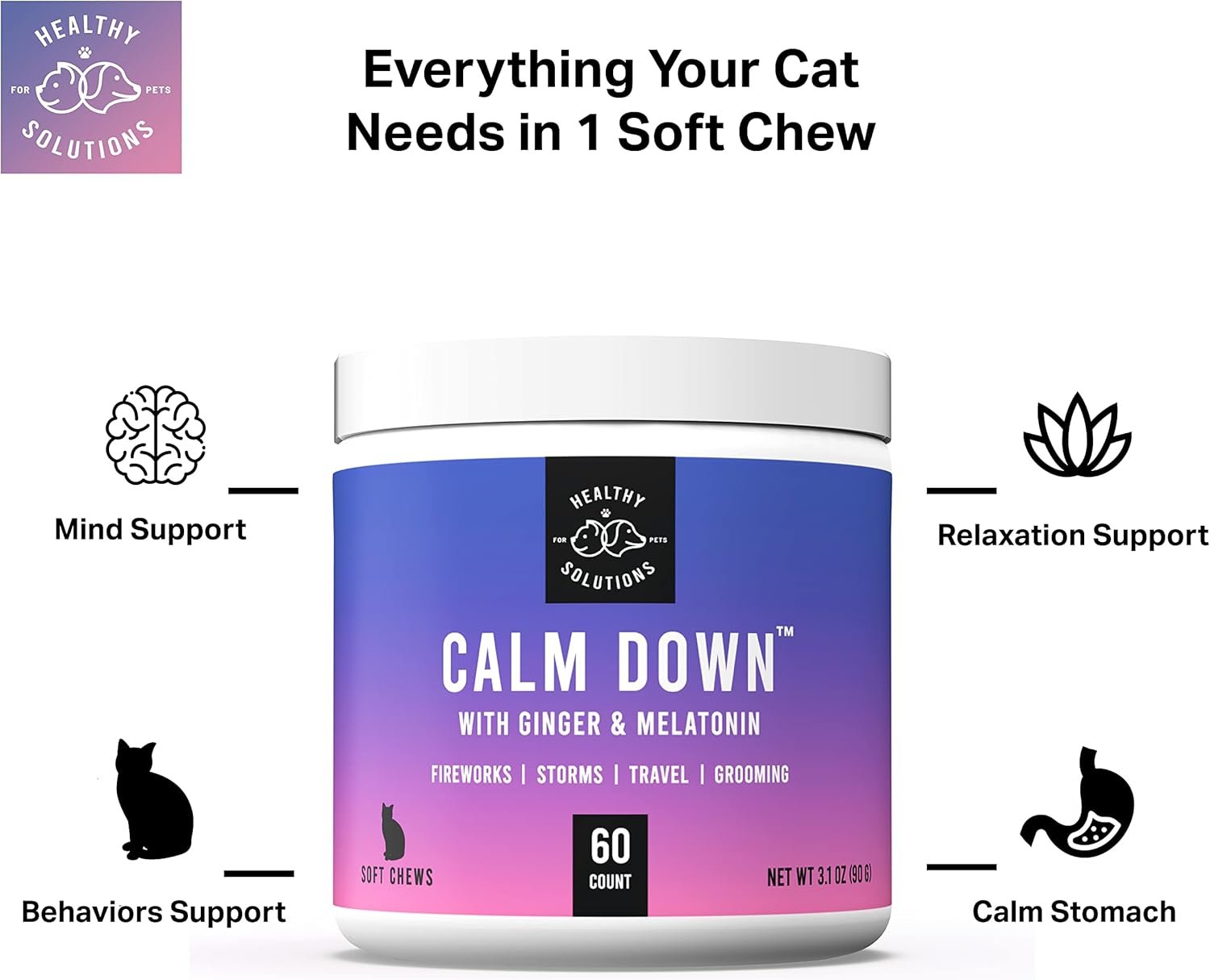 Calming Chews for Cats - Cat Calming Treats for Anxiety, Stress Relief Aid, Storms, Grooming, Fireworks, Separation, Travel, & Motion Sickness - Made in USA (60 Soft Chews- Cat) - Image 3
