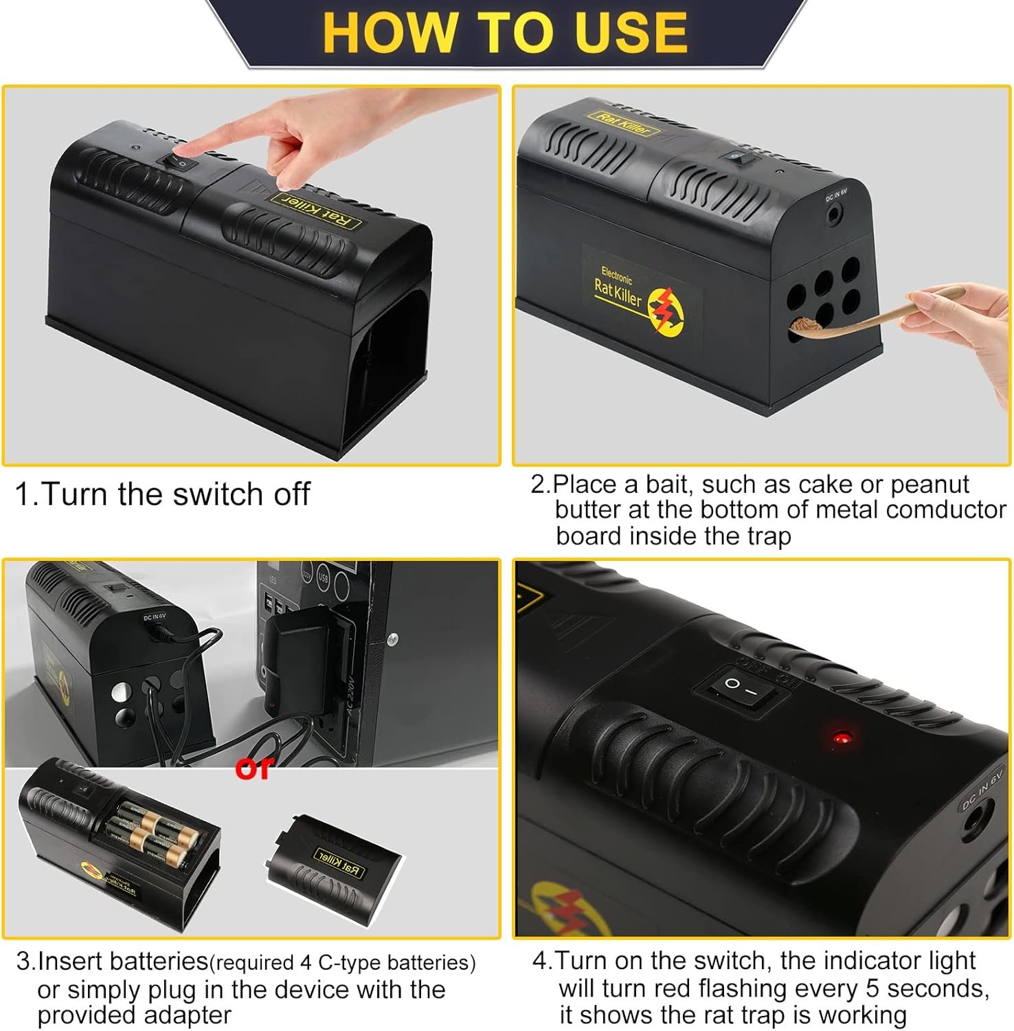 Electric Rat Trap - Humane Mouse Traps Indoor for Homes, Instantly Kill Rodent Zapper with Powerful Voltage, Works for Mice Rats Chipmunks Squirrels - Image 9