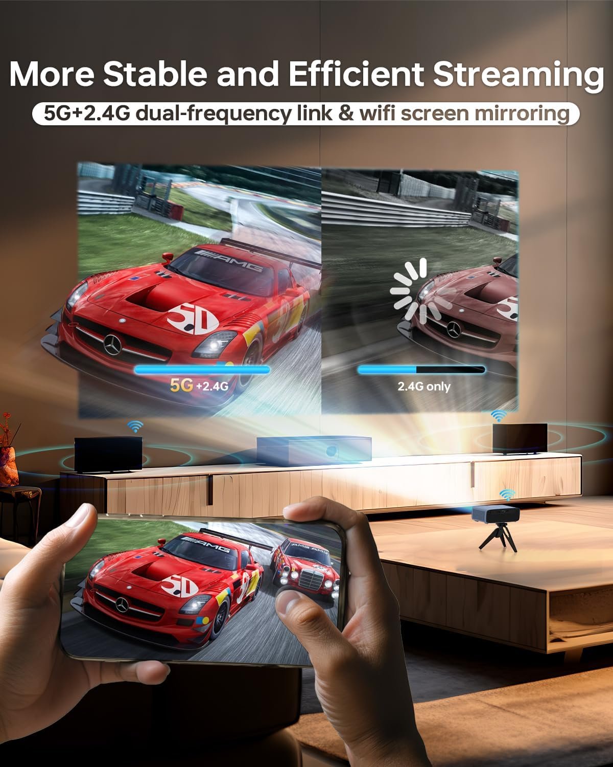 Mini Projector,DLP Projector with Wifi and Blutooth,Electric Focus & Auto Vertical Keystone Portable Projector ,1080P Supported HD Projector for iPhone,Android,HDMI,USB,Fire TV Stick-Blue - Image 6