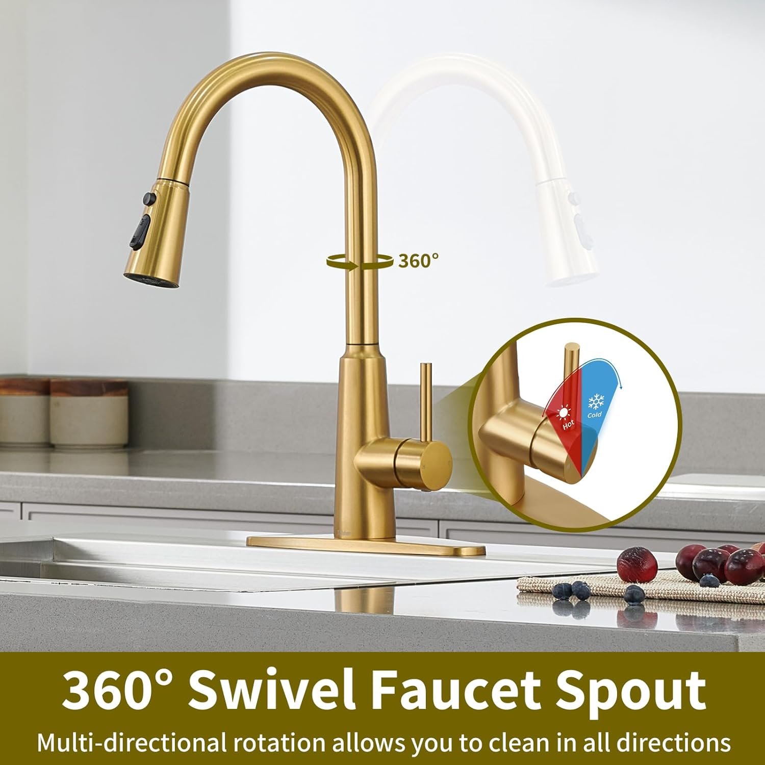 Tohlar Touchless Kitchen Faucet, Gold Touchless Kitchen Faucet with Pull Down Sprayer, 1 or 3 Hole Single Handle 304 Stainless Steel Motion Sensor Faucets for Kitchen Bar Sink RV - Image 7