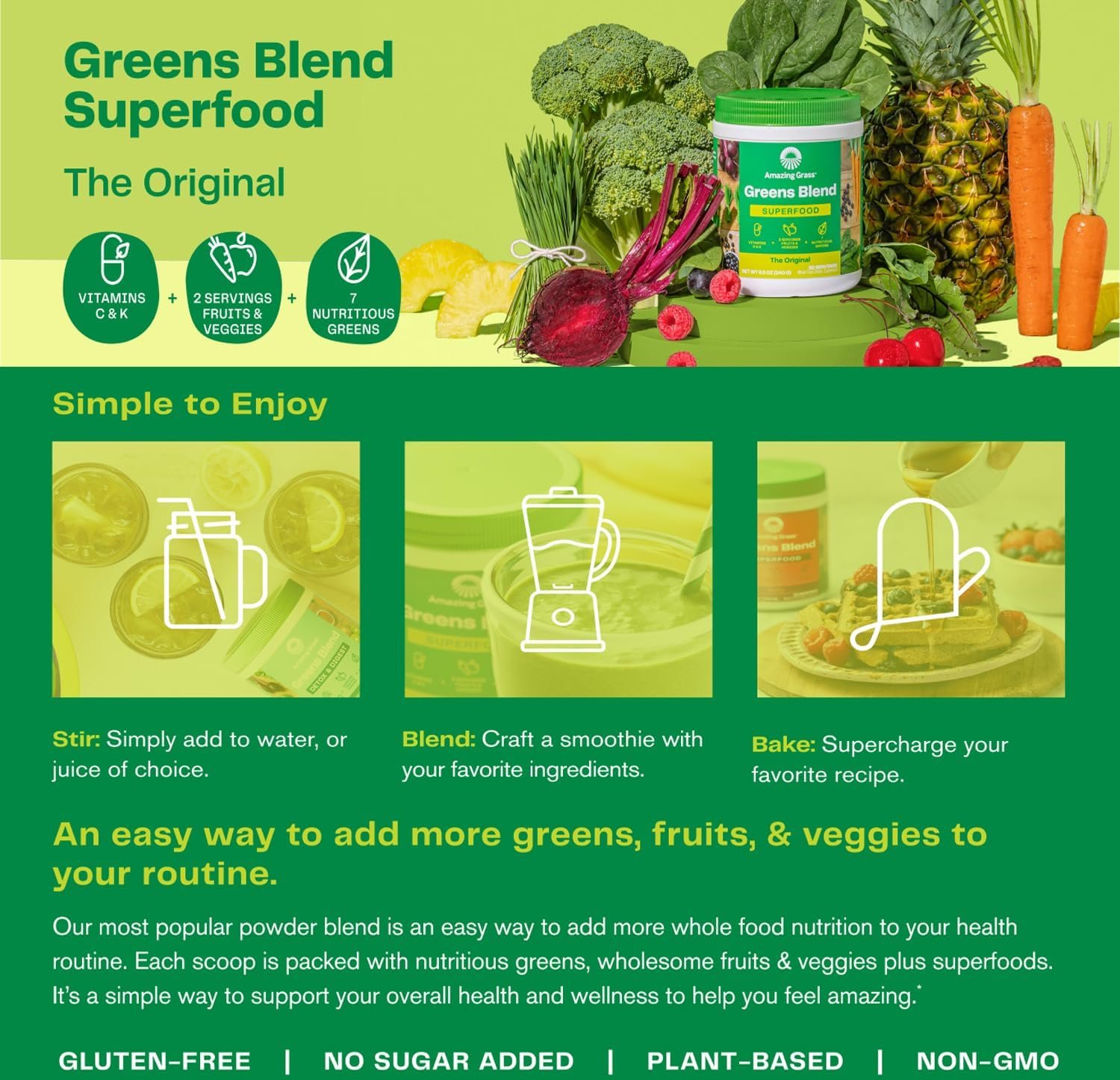 Amazing Grass Super Greens Powder: Organic Spirulina, Alfalfa, Beet Root Blend with Digestive Enzymes & Probiotics - Original Flavor, 45 Servings - Image 6