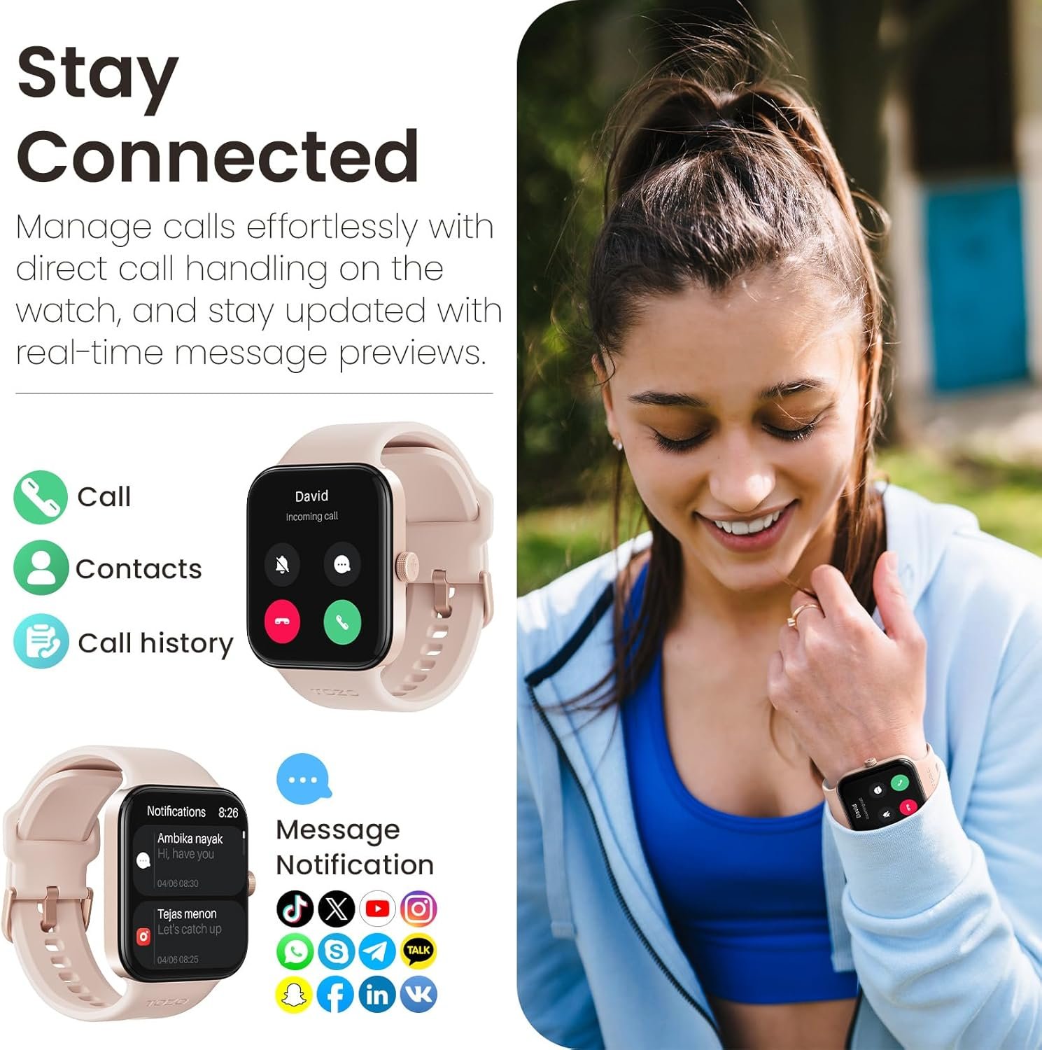 TOZO S4 AcuFit One Smart Watch 1.78" AMOLED Ultra-Clear Screen for Men Women, Call/Answer Fitness Tracker, Heart Rate Sleep Blood Oxygen Monitor IP68 Waterproof for iOS 11.0+ Android 9.0+ Rose Gold - Image 4