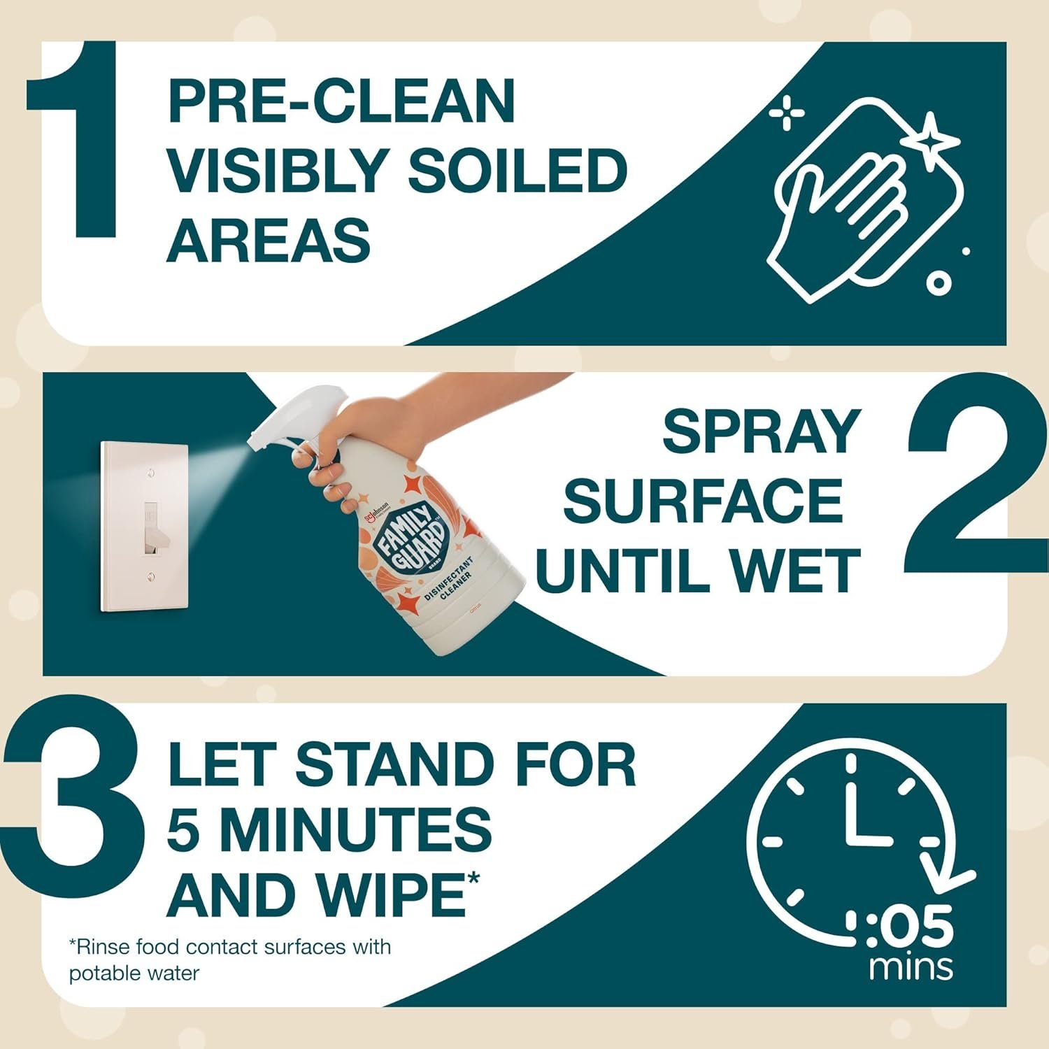 Family Guard Brand Disinfectant Spray Trigger & Multi Surface Cleaner, Antibacterial Spray, Expertly Formulated for Use In Homes with Children & Pets, Citrus Scent, 32 oz (Pack of 1) - Image 8