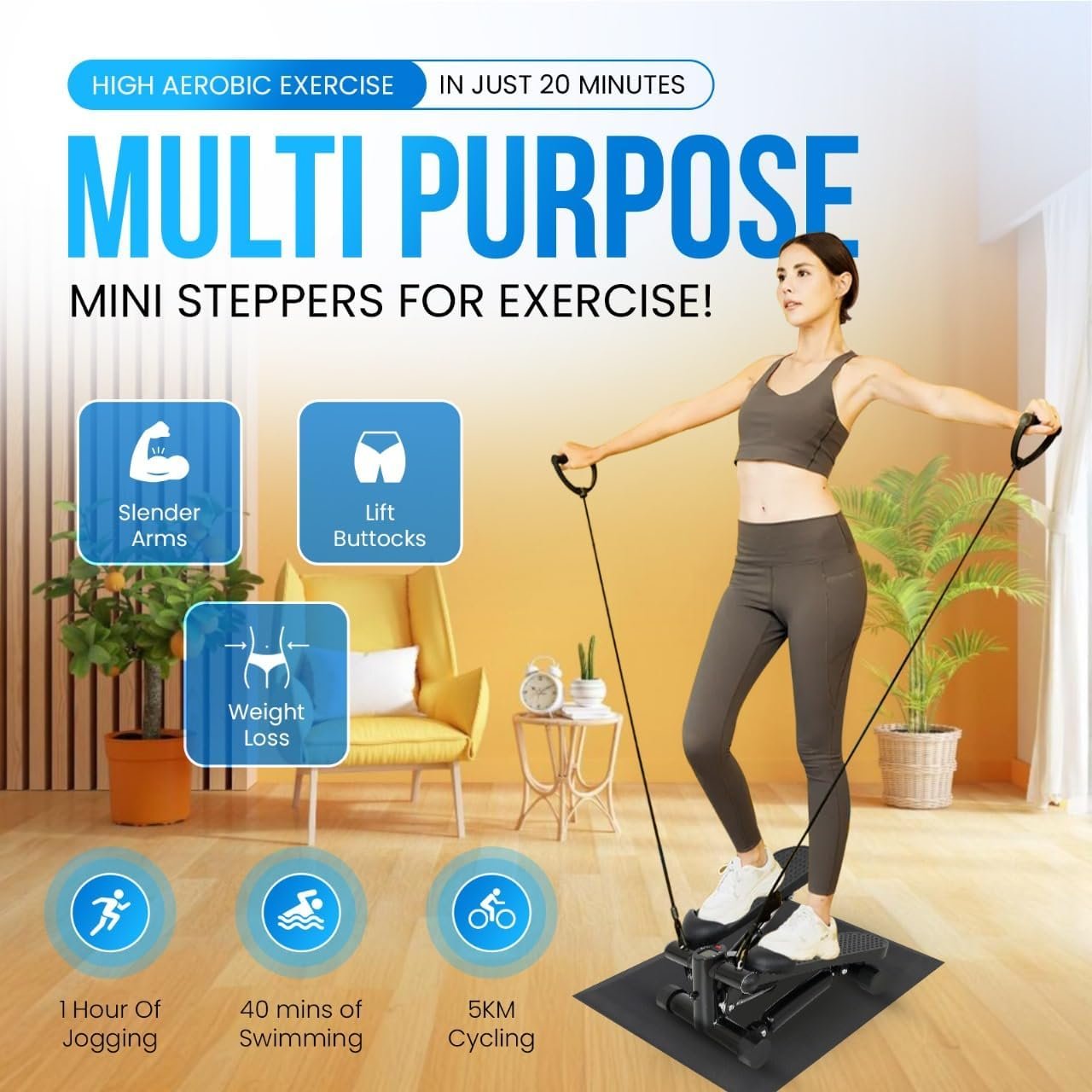 Steppers for Exercise at Home, Mini Stepper with Resistance Bands, Stair Stepper for Home, Stepper Exercise Machine, Compact Stepper Workout Equipment - Image 8