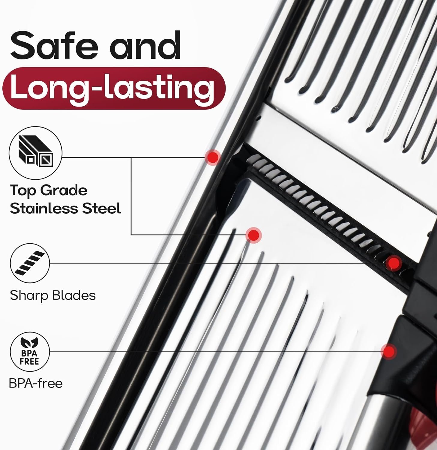 X Home Stainless Steel Mandoline Slicer for Kitchen, Adjustable Food Slicer for Vegetable, Cucumber, Potato, Cleaning Brush & Food Pusher Included - Image 3