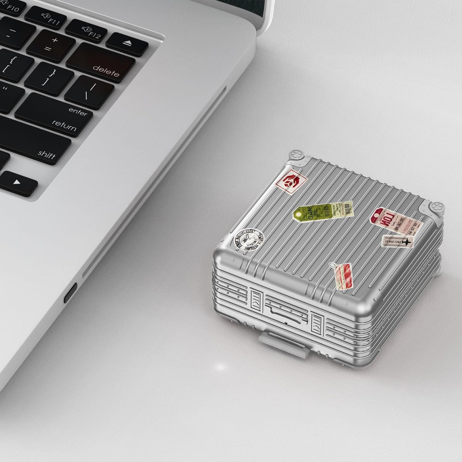 for Beats Fit Pro Case Cover,Fanny Cute Case for Apple Beats Fit Pro 2021 Fashion Suitcase Design Hard Protective Earbuds Case for Women Men with Keychain Accessories-Silver - Image 8