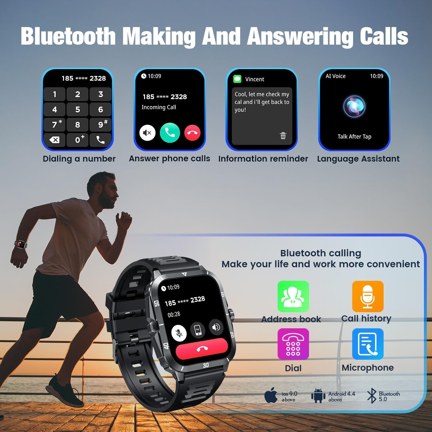 Smartwatch for Men Android iOS Phones: Smart Watch Fitness Tracker 2.0" Full Touchscreen with Answer/Make call Waterproof Blood Pressure Heart Rate Sport Pedometer Sleep Digital Step Activity Monitor - Image 5