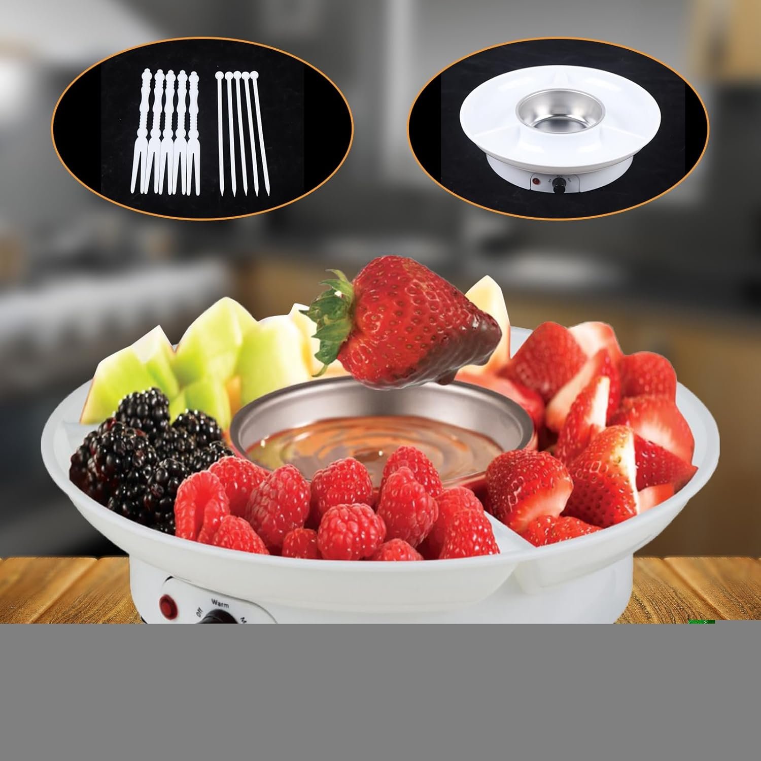 Chocolate Melting Warming Fondue Pot, 110V 25W Electric Fondue Maker Deluxe Gift Set w/10 Forks, 8.8 Oz Fondue Fountain kit-2 Modes Perfect for Melting Chocolate, Butter & Cheese - Parties & Dessert - Image 4