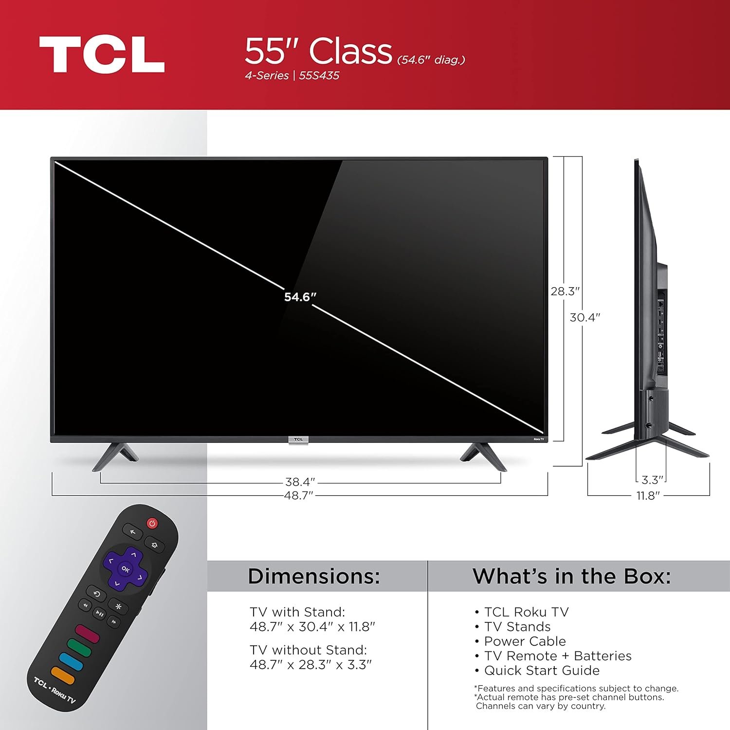 TCL 55" Class 4-Series 4K UHD HDR Smart Roku TV – 55S435, 2021 Model - Image 3