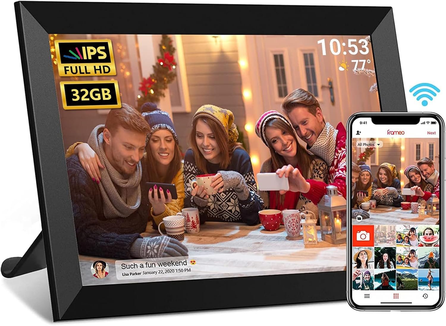 FRAMEO Digital Photo Frame, 10.1 Inch WiFi Digital Picture Frame with 1280x800 IPS HD Touch Screen, 32GB Storage Auto-Rotate Wall Mountable Easy Share Photos or Videos via Frameo App from Anywhere - Image 2
