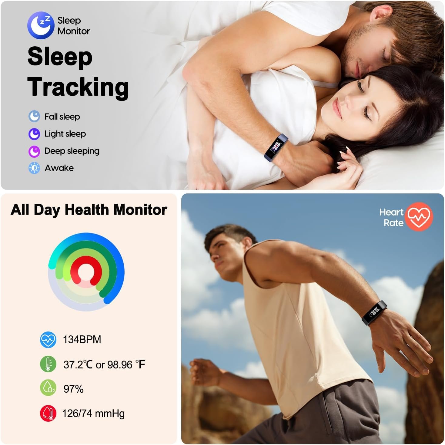 ENGERWALL Fitness Tracker with Step Counter/Calories/Stopwatch, Activity Tracker with Heart Rate Monitor, IP68, Health Tracker with Sleep Tracker, Smartwatch, Pedometer Watch for Women Men Kids - Image 4