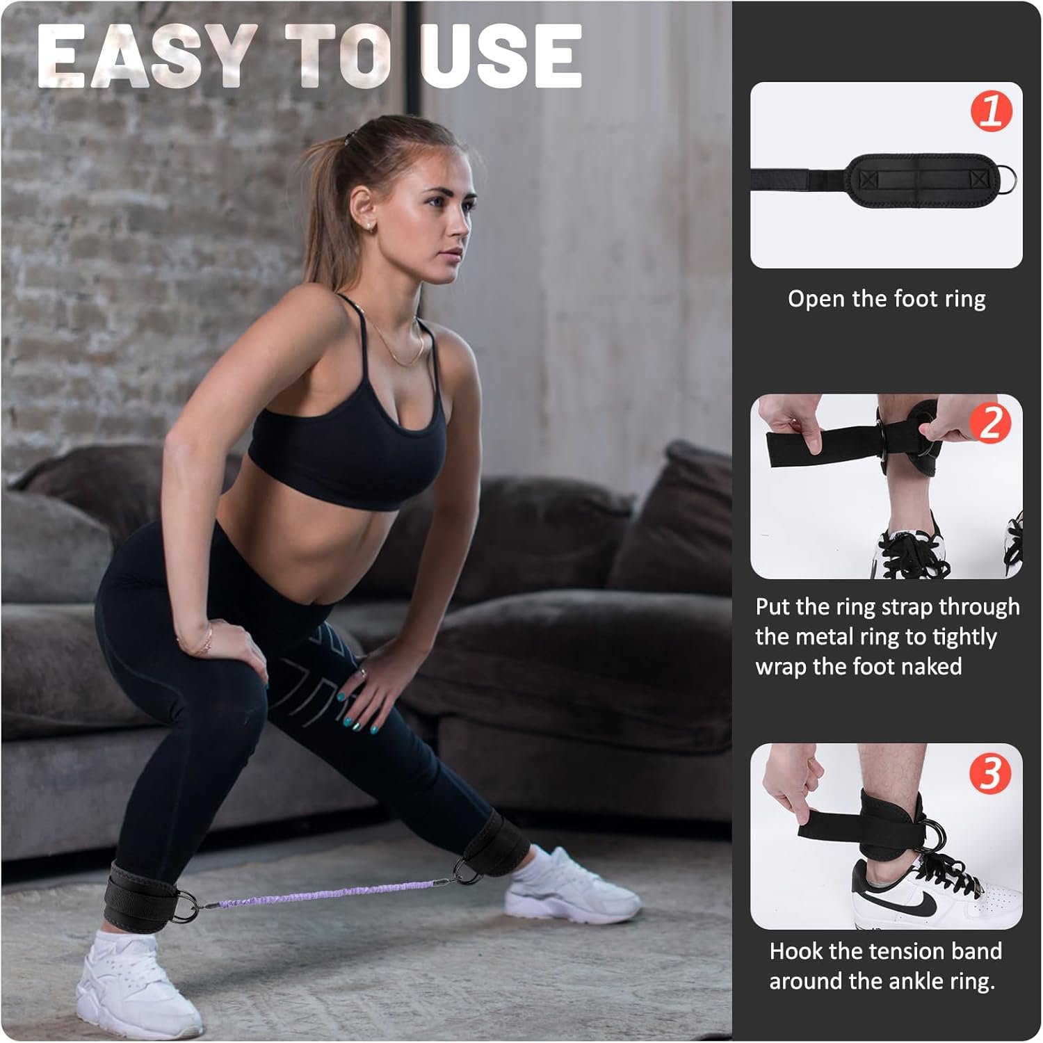 Ankle Resistance Bands with Cuffs, 3 Level Exercise Bands Workout Bands for Women, Resistance Bands for Leg Butt Training, Workout Equipment for Kickbacks Hip Gluteus Training Exercises - Image 3