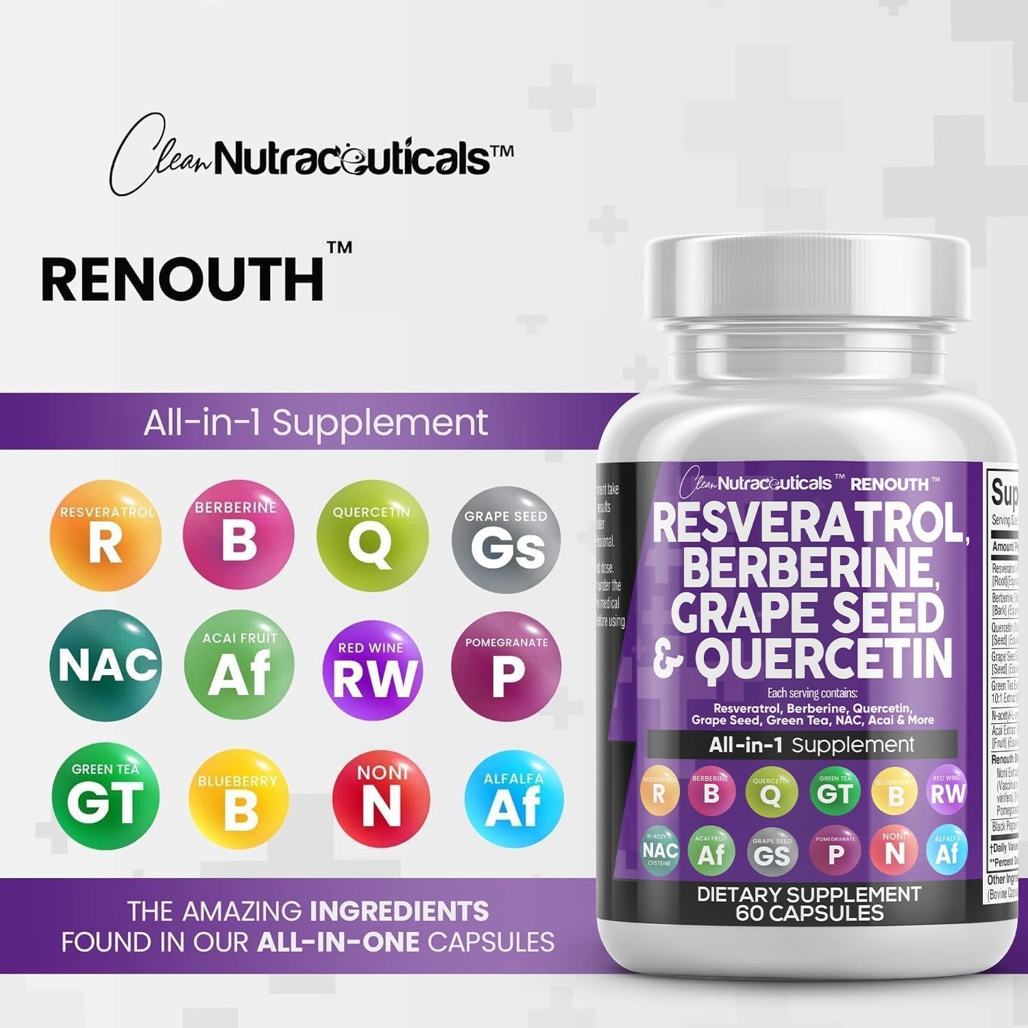 Resveratrol 6000mg Berberine 3000mg Grape Seed Extract 3000mg Quercetin 4000mg Green Tea Extract - Polyphenol Supplement for Women and Men with N-Acetyl Cysteine, Acai Extract - 60 Capsules - Image 7
