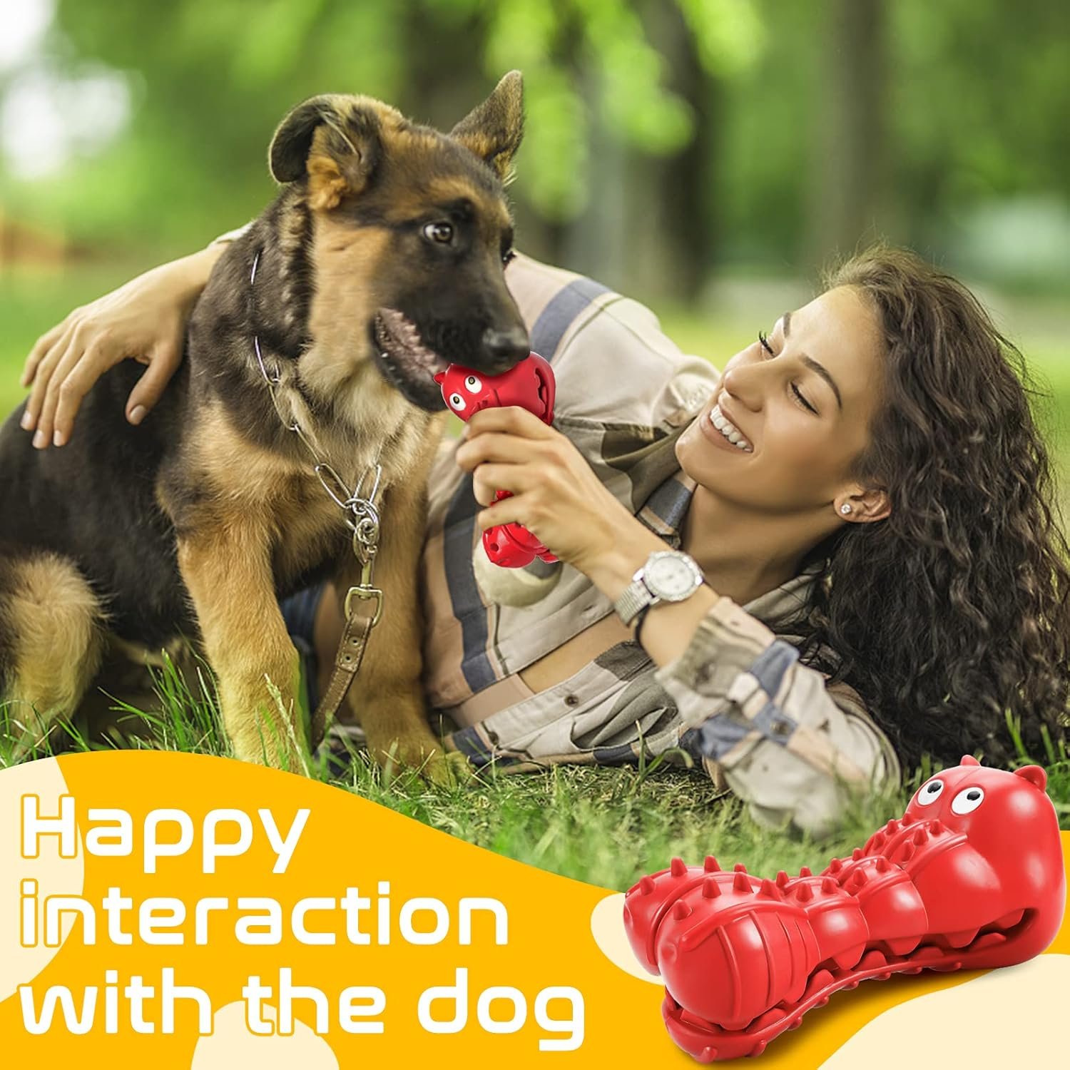 Rmolitty Squeaky Dog Toys for Aggressive Chewers, Tough Indestructible Chew Toys for Large Medium Breed Dog with Non-Toxic Natural Rubber (Hippo-red) - Image 7