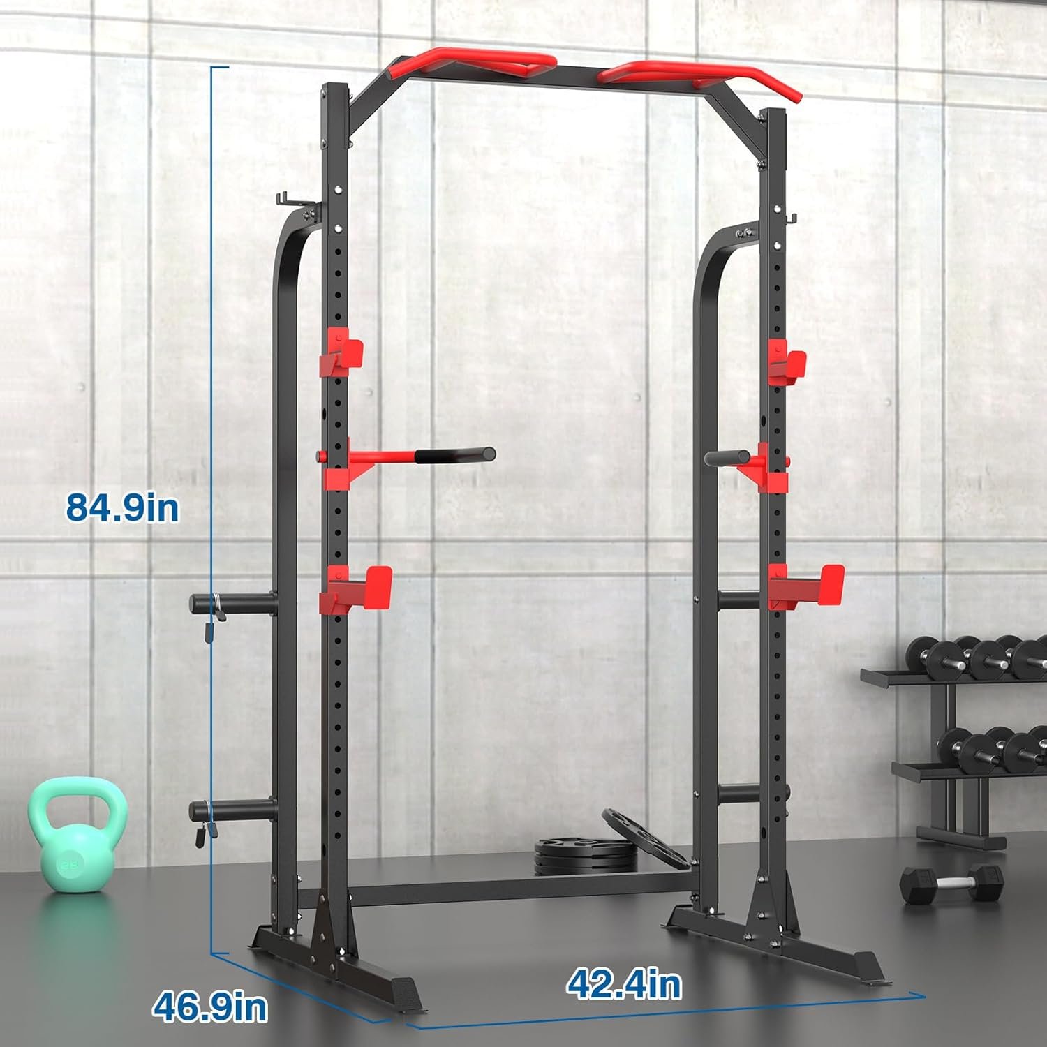 SunHome Power Cage Squat Rack, Multi-Functional Power Rack with J-Hooks, Dip Handles, Weight Plate and Olympic Bar Storage Home Gym - Image 6