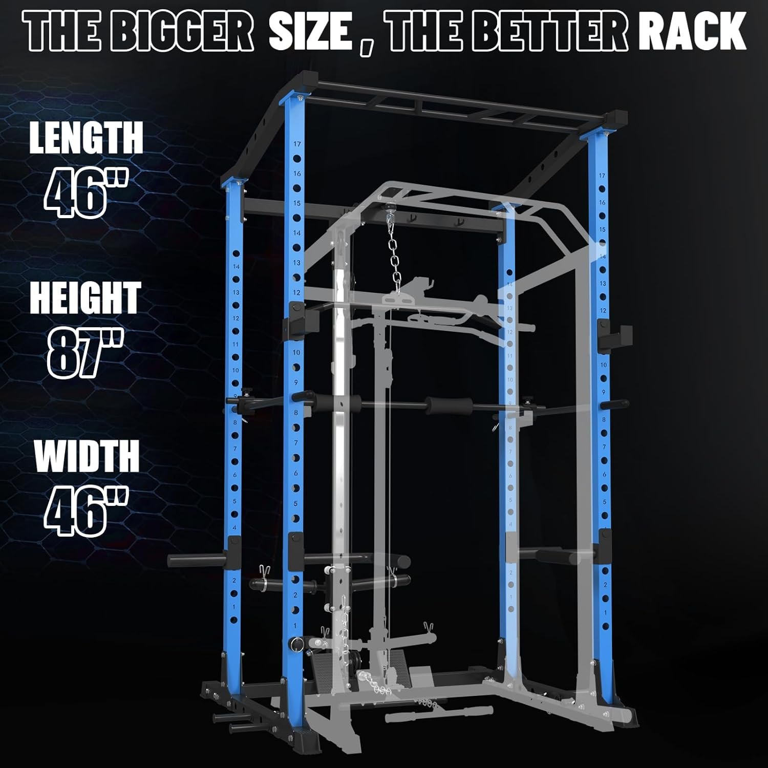 ER KANG Power Cage, Power Rack with LAT Pulldown, Multi-Functional Squat Rack, Squat Cage with More Training Attachments for Home Gym(Blue) - Image 7