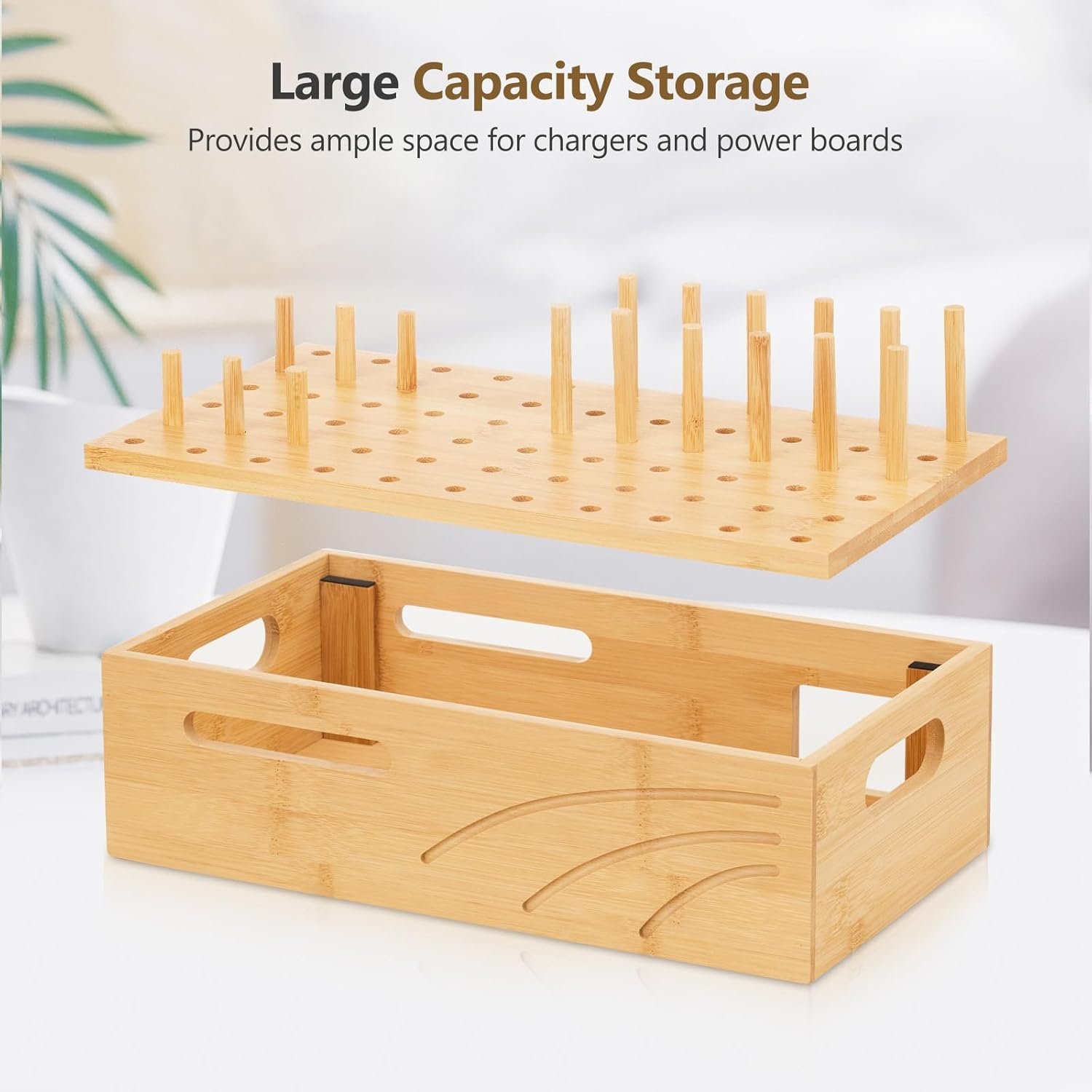 Bamboo Charging Station for Multiple Devices, Charger Station Organizer Desk Docking Station Rack for Phones, Tablets, Laptop, Perfect to Work from Home (Natural, M) - Image 6