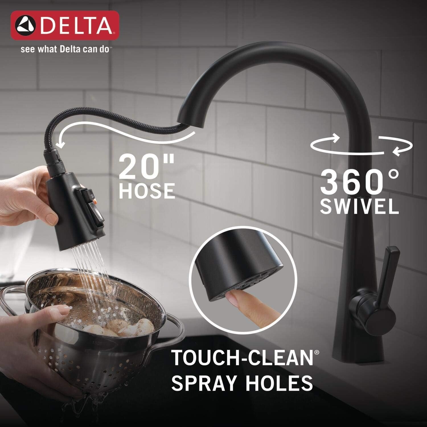 Delta Faucet Lenta Matte Black Kitchen Faucet Black, Kitchen Faucets with Pull Down Sprayer, Kitchen Sink Faucet, Faucet for Kitchen Sink, Magnetic Docking Spray Head, Matte Black 19802Z-BL-DST - Image 6