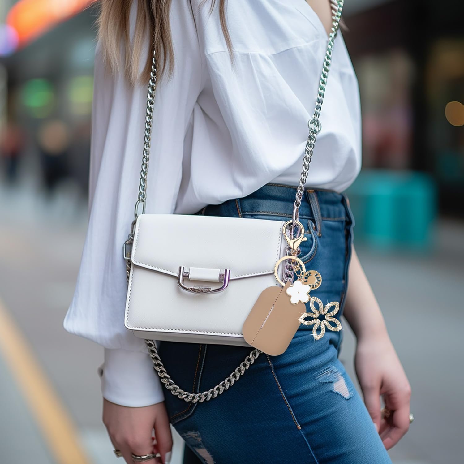 Compatible with AirPods Pro 2nd Generation Case with Cleaner Kit, Silicone Protective Case for Apple AirPod Pro 2nd/1st Earbuds Wireless Charging Cases with Girl Bling Keychain (Milk Tea) - Image 8