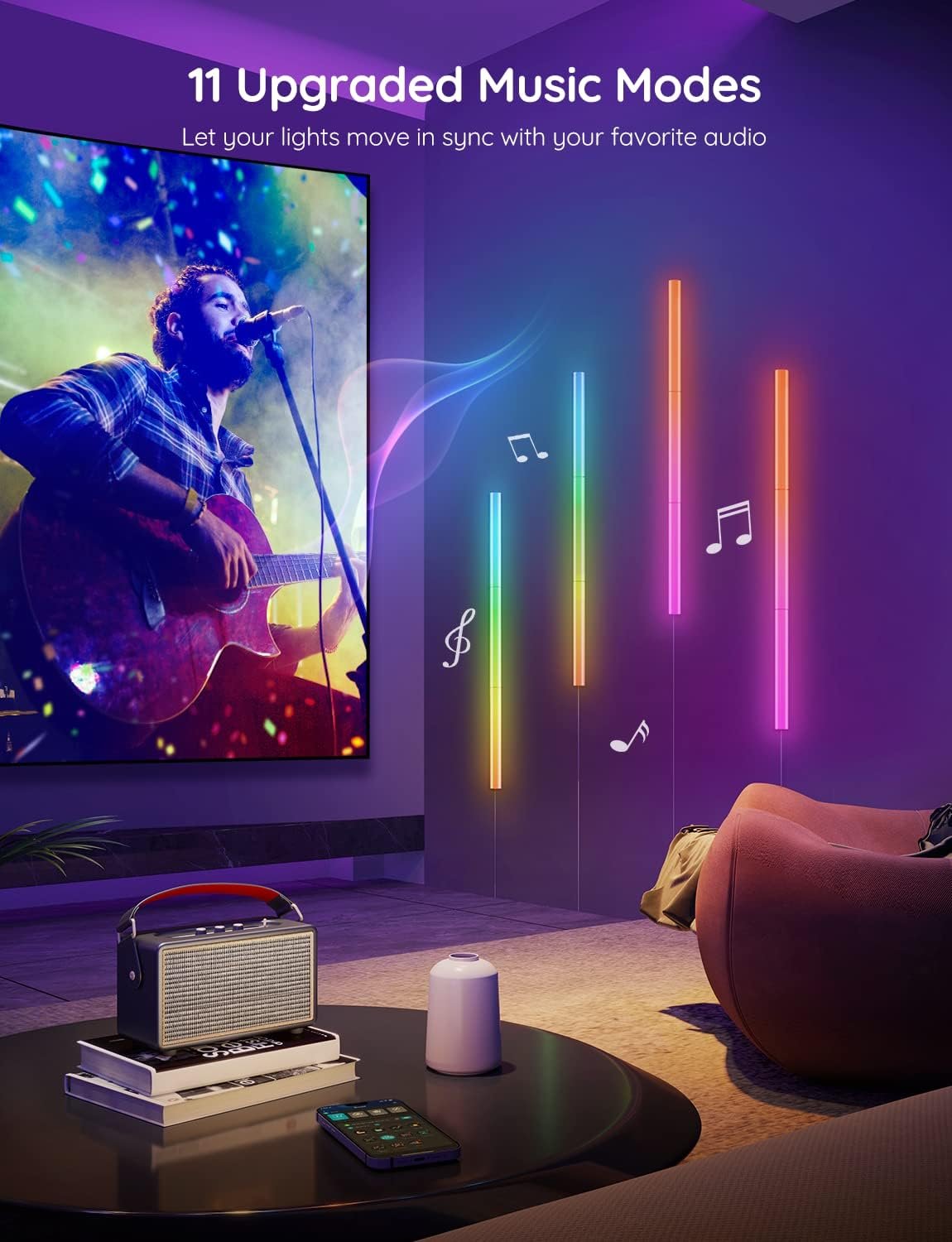 Govee Glide Wall Lights, RGBIC LED Lights, Smart Gaming Lights Works with Alexa and Google Assistant, RGB Light Bar, LED Wall Lights for Bedroom, 2 Panels Set (3 Sections/Panel) - Image 4