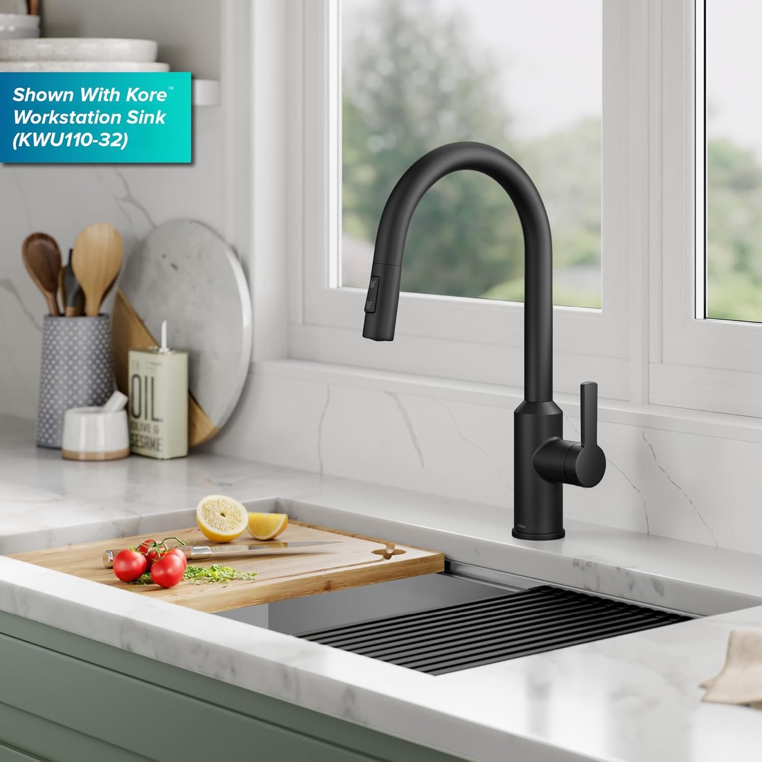 KRAUS Oletto Touchless Sensor Pull-Down Single Handle Kitchen Faucet in Matte Black, KSF-2830MB - Image 4
