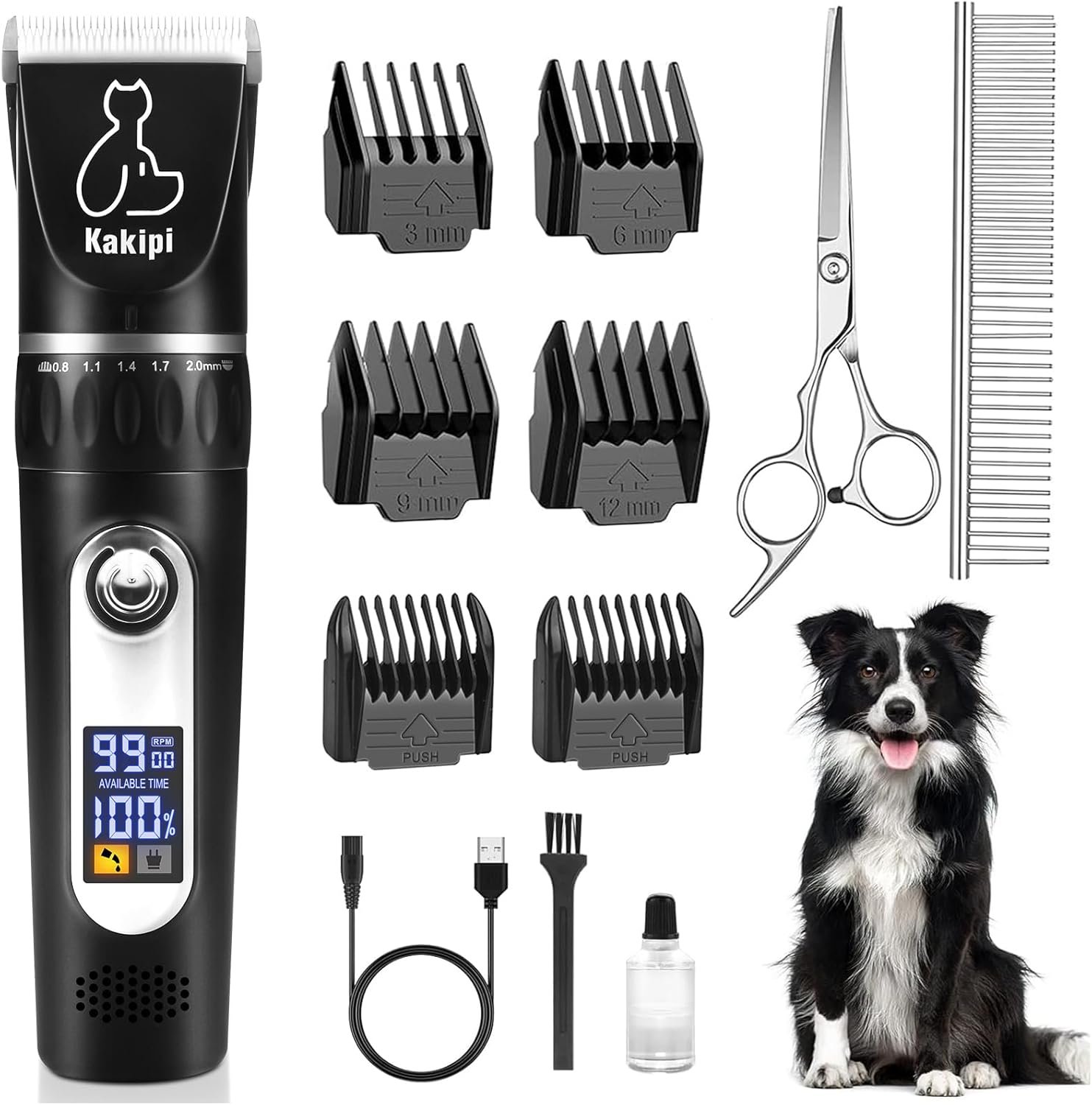 Dog Grooming Kit with LCD Display, Low Noise Dog Clippers for Grooming, Heavy Duty Dog Trimmer, Dog Grooming Supplies with Scissor, Shaver for Dogs Cats Pets, Electric Quiet Cordless - Image 2